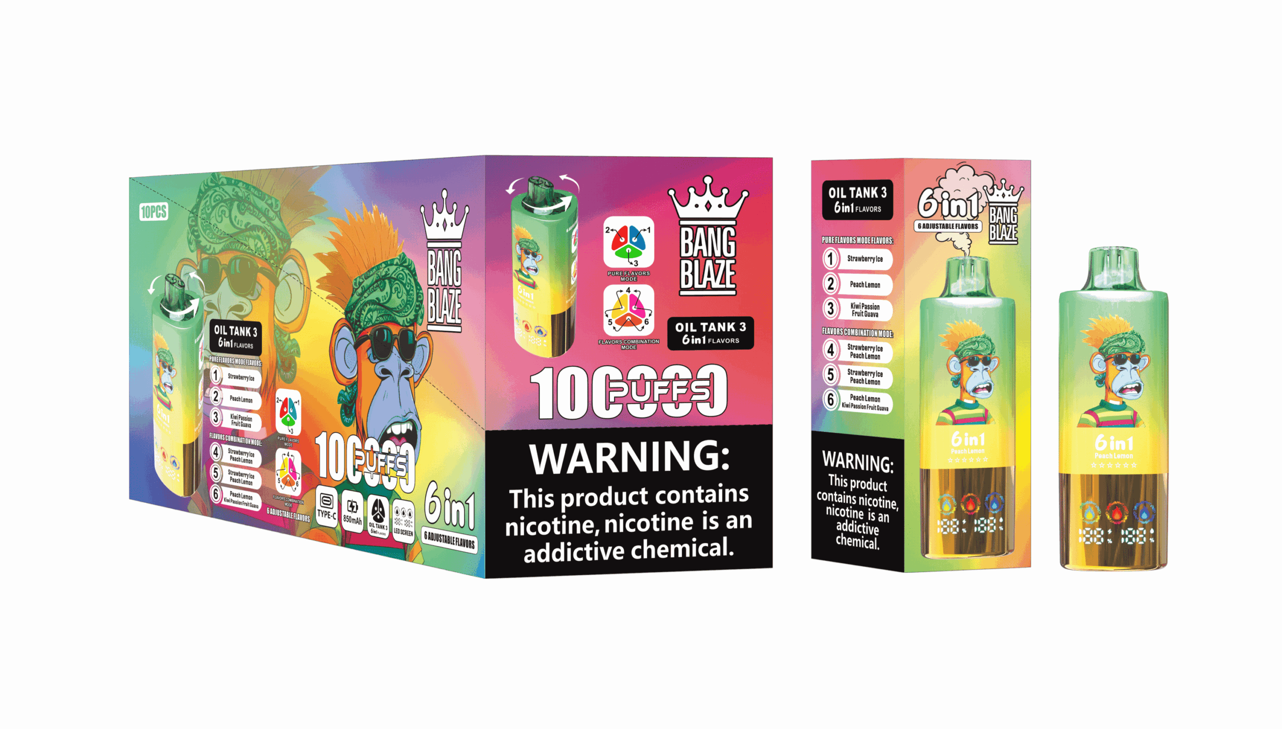 Bang Blaze 100K Strawberry Ice & Peach Lemon & Kiwi Passion Fruit Guava