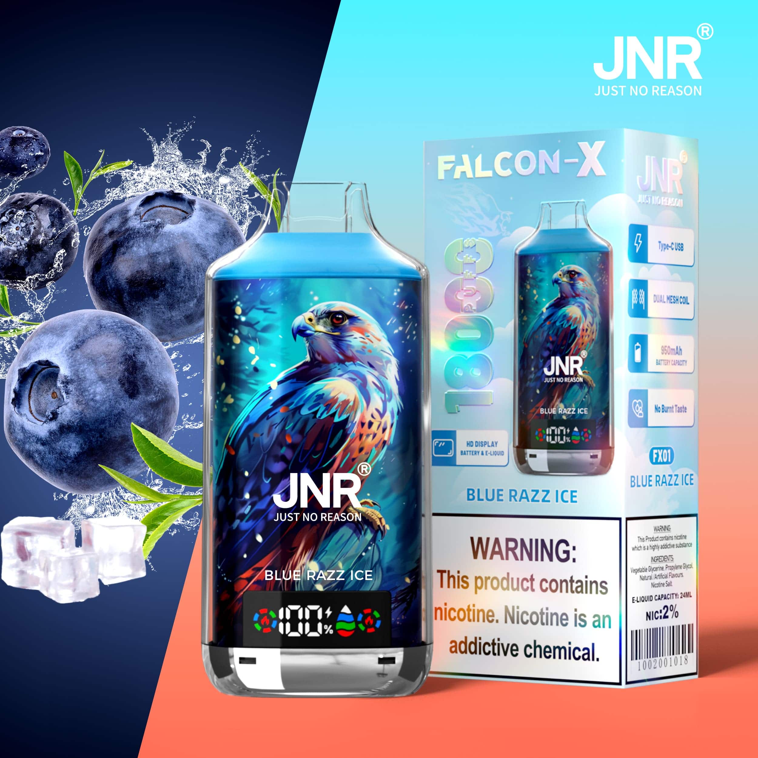 JNR Falcon X 18000 Blue Razz Ice – Bild 2