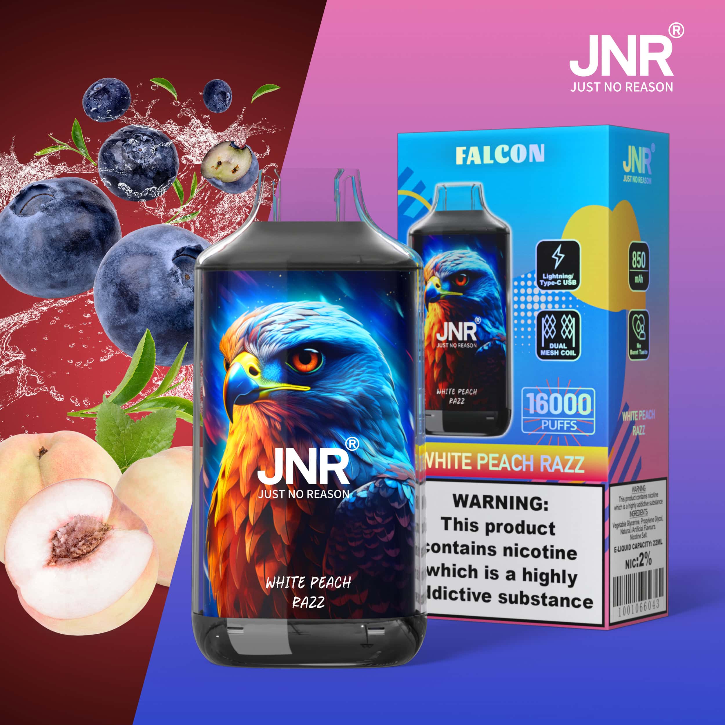 JNR Falcon 16000 White Peach Razz