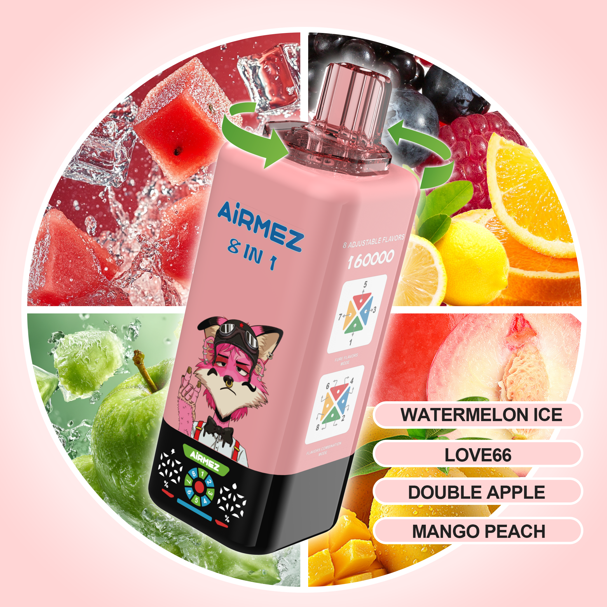 Airmez FOX 8 in 1 160K Watermelon Ice & Love66 & Double Apple & Mango Peach