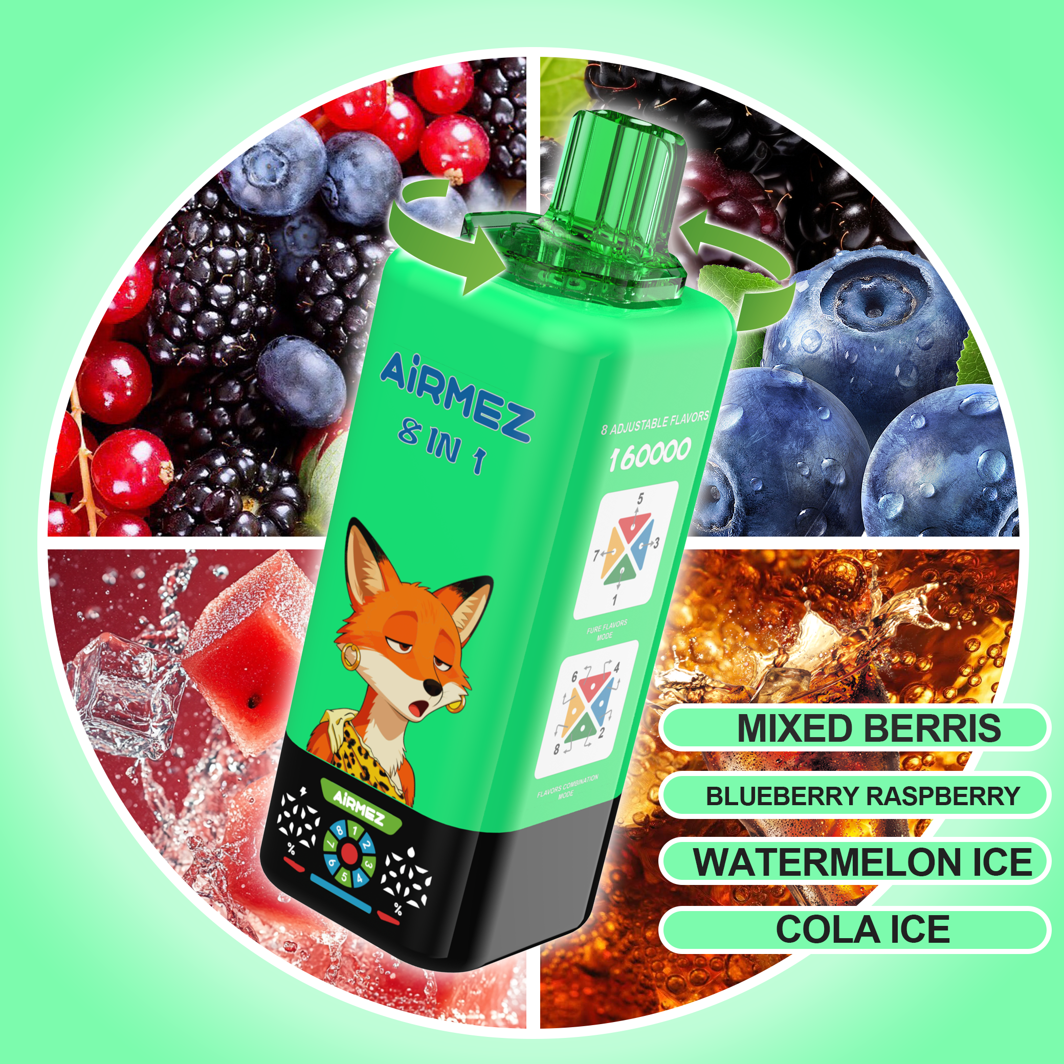 Airmez FOX 8 in 1 160K Mixed Berries & Blueberry Raspberry & Watermelon Ice & Cola Ice