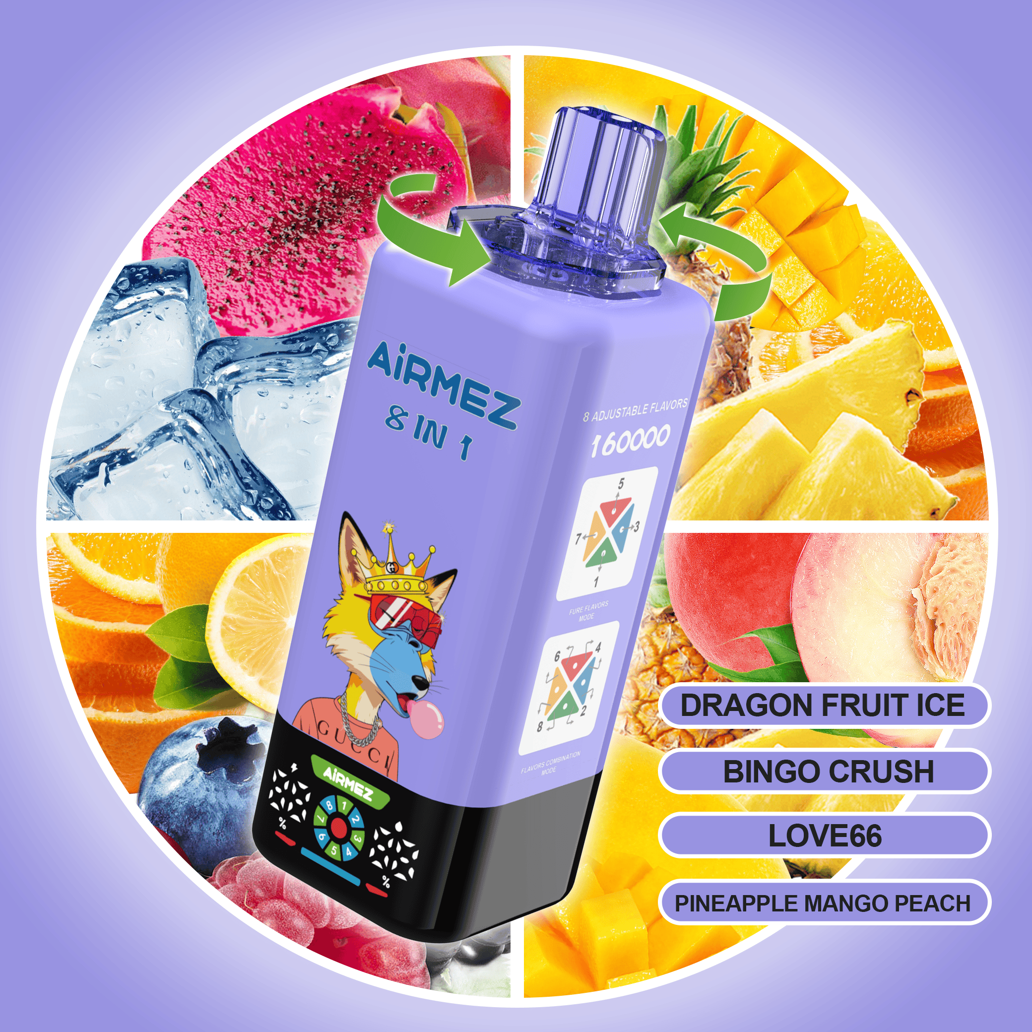 Airmez FOX 8 in 1 160K Dragon Fruit Ice & Bingo Crush & Love66 & Pineapple Mango Peach