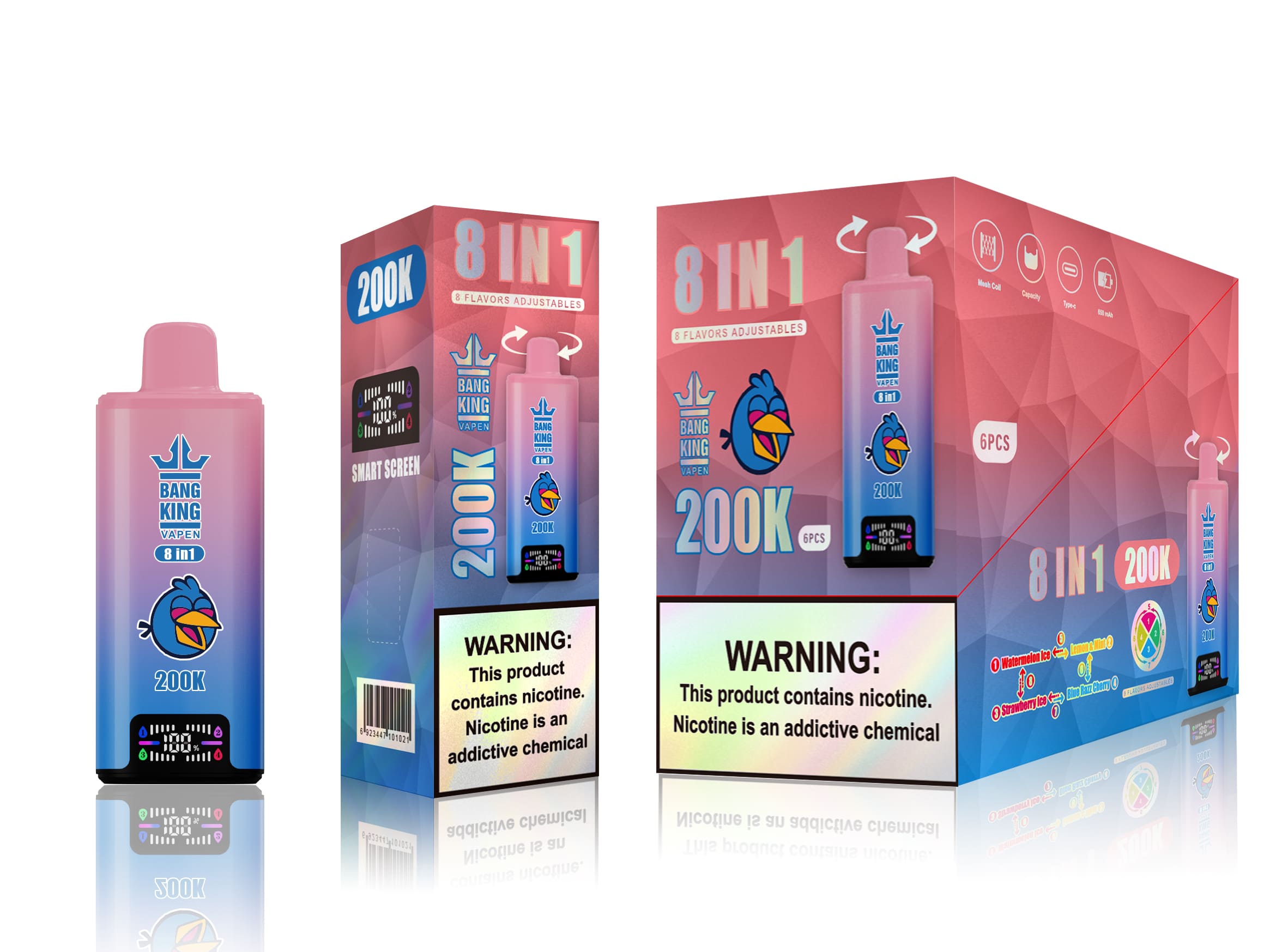 Bang King 200K Watermelon Ice & Lemon Mint & Strawberry Ice & Blue Razz Cherry – Bild 2