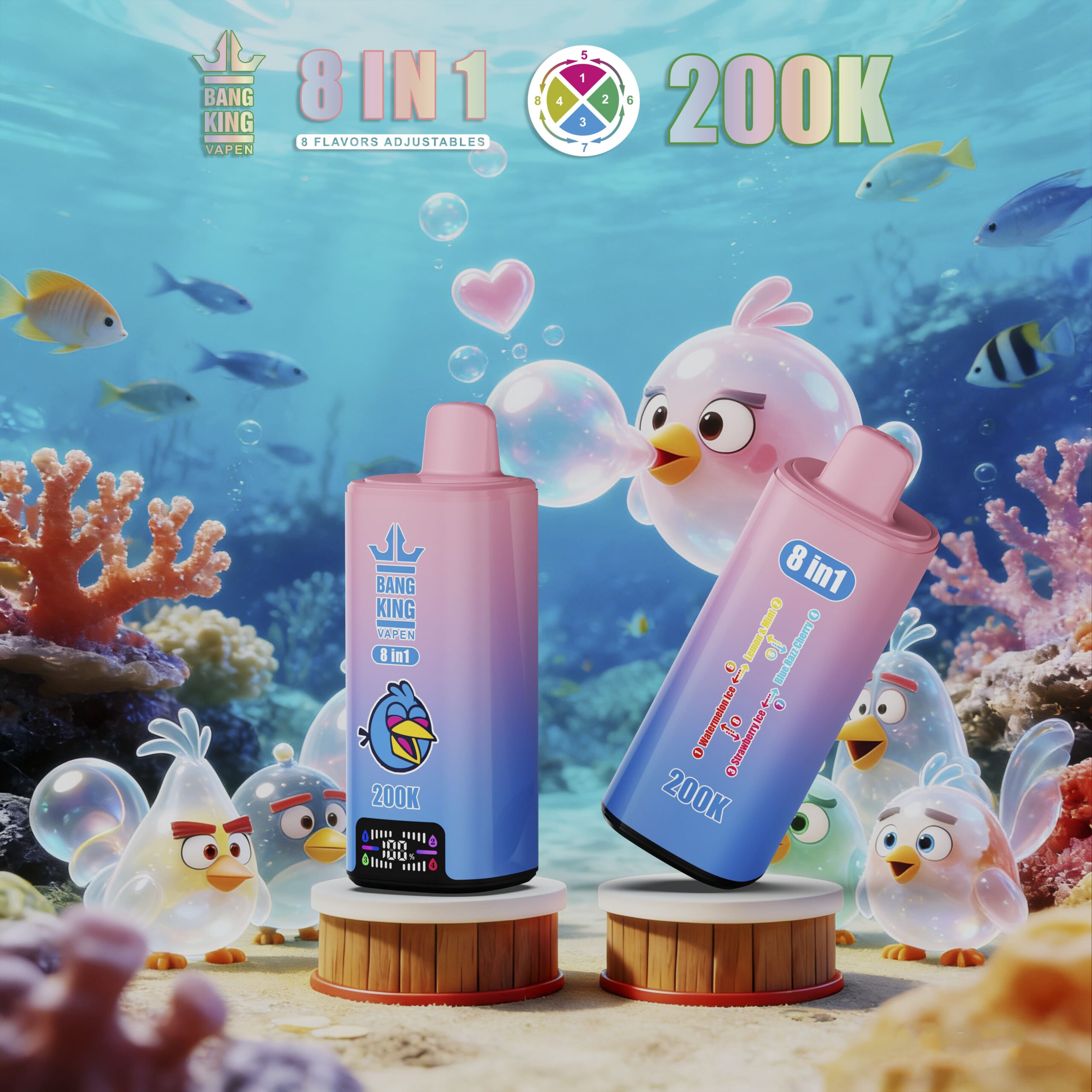Bang King 200K Watermelon Ice & Lemon Mint & Strawberry Ice & Blue Razz Cherry
