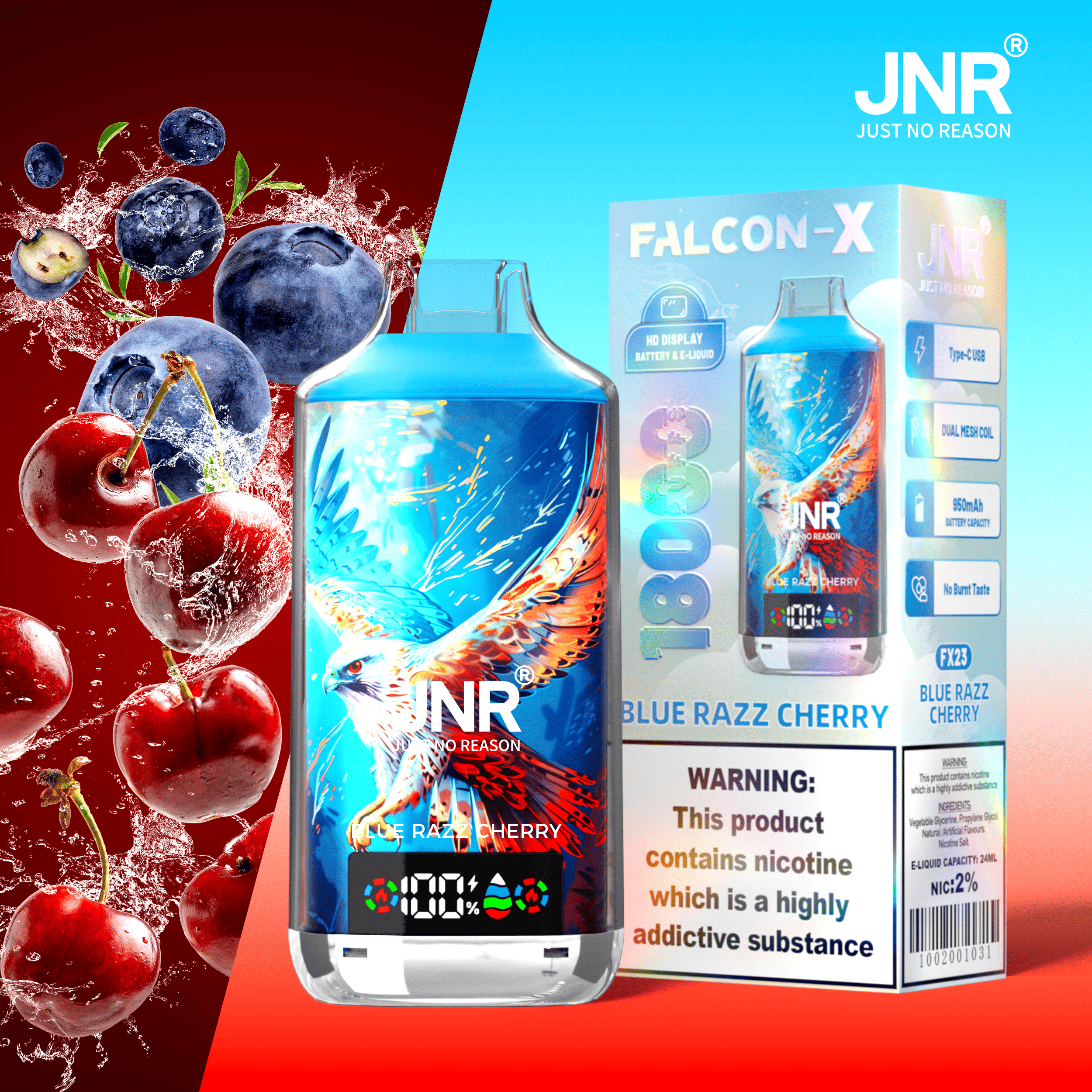 JNR Falcon X 18000 Blue Razz Cherry – Bild 2