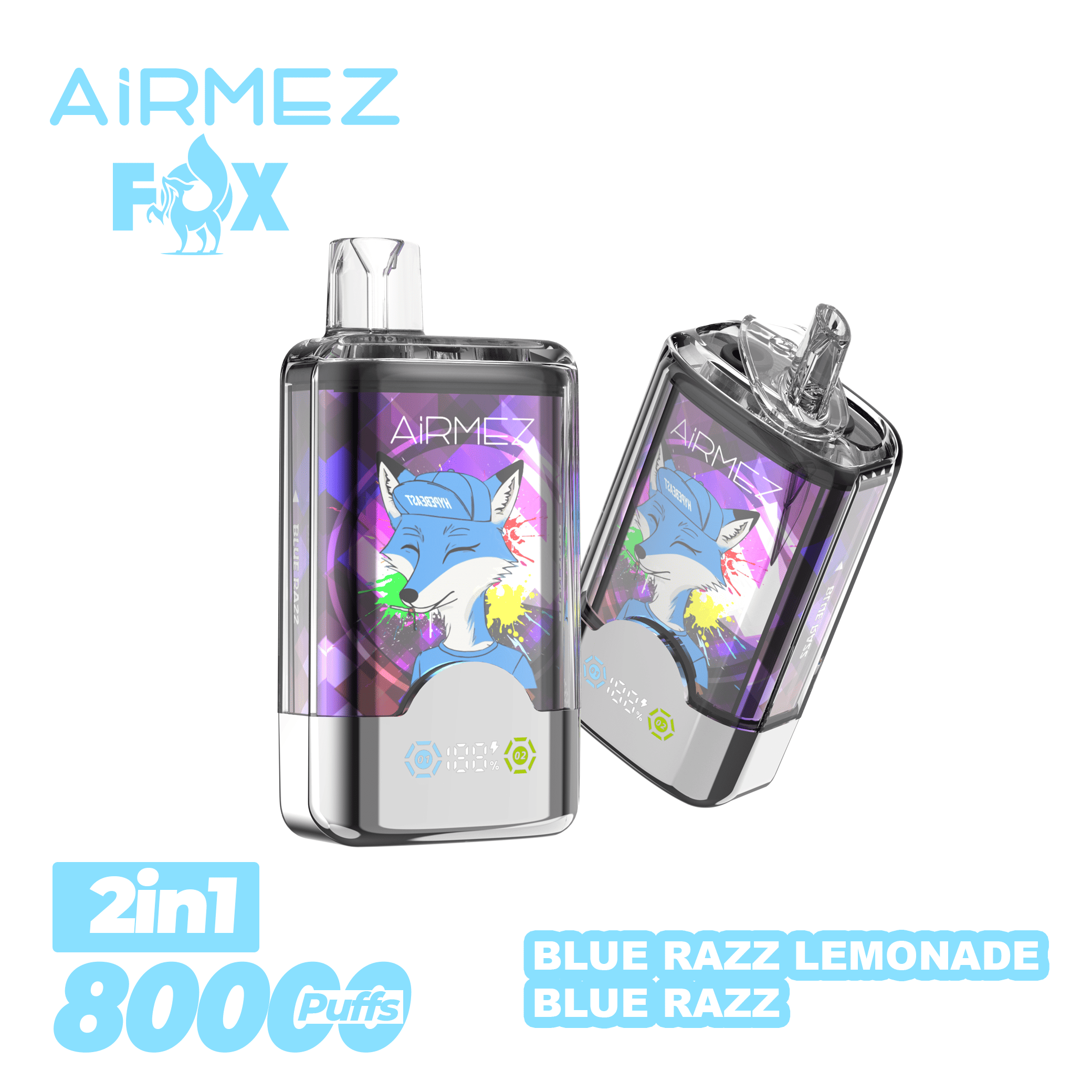 Airmez FOX 2 in 1 80000 Blue Razz Lemonade & Blue Razz