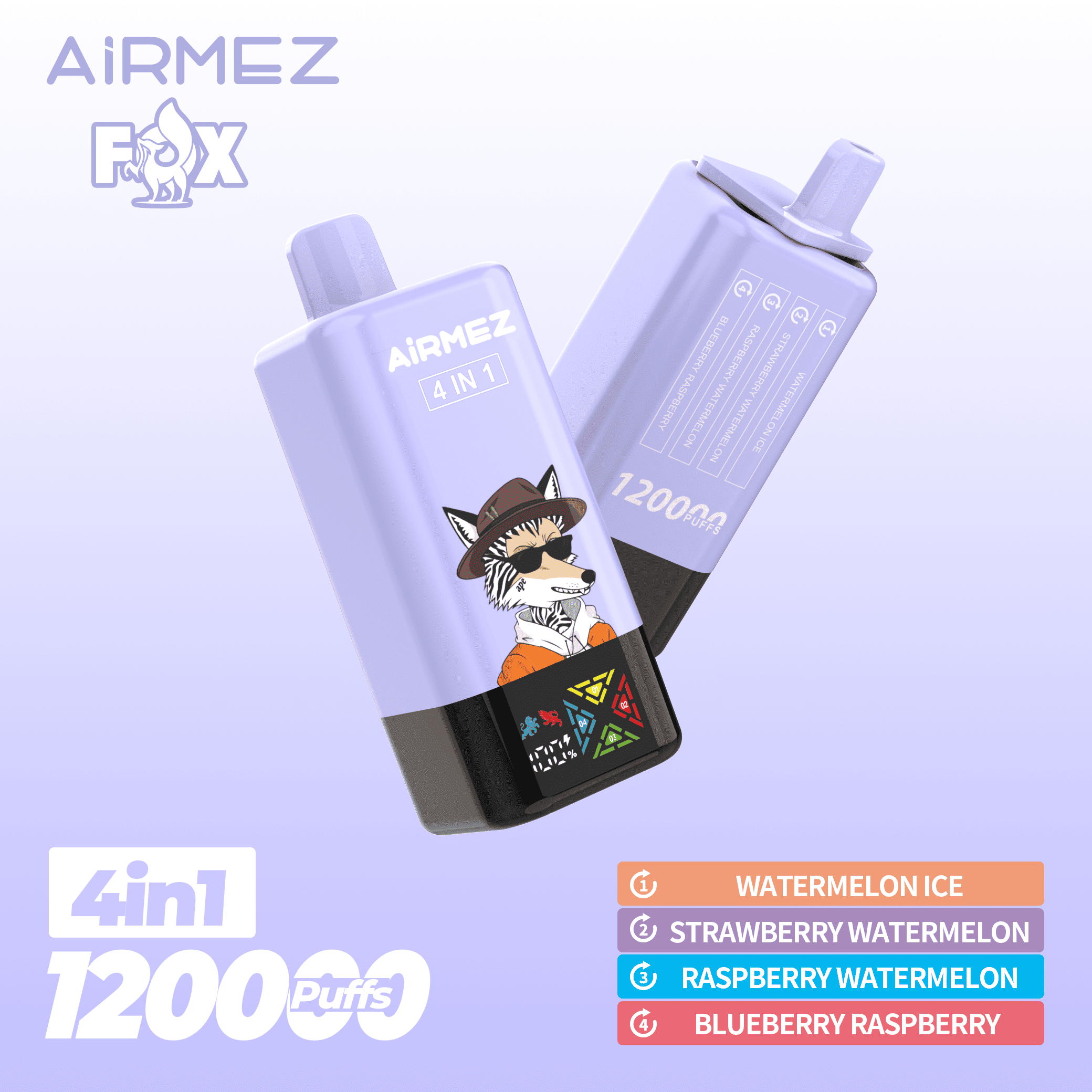 Airmez FOX 4 in 1 120K Watermelon Ice & Strawberry Watermelon & Raspberry Watermelon & Blueberry Raspberry