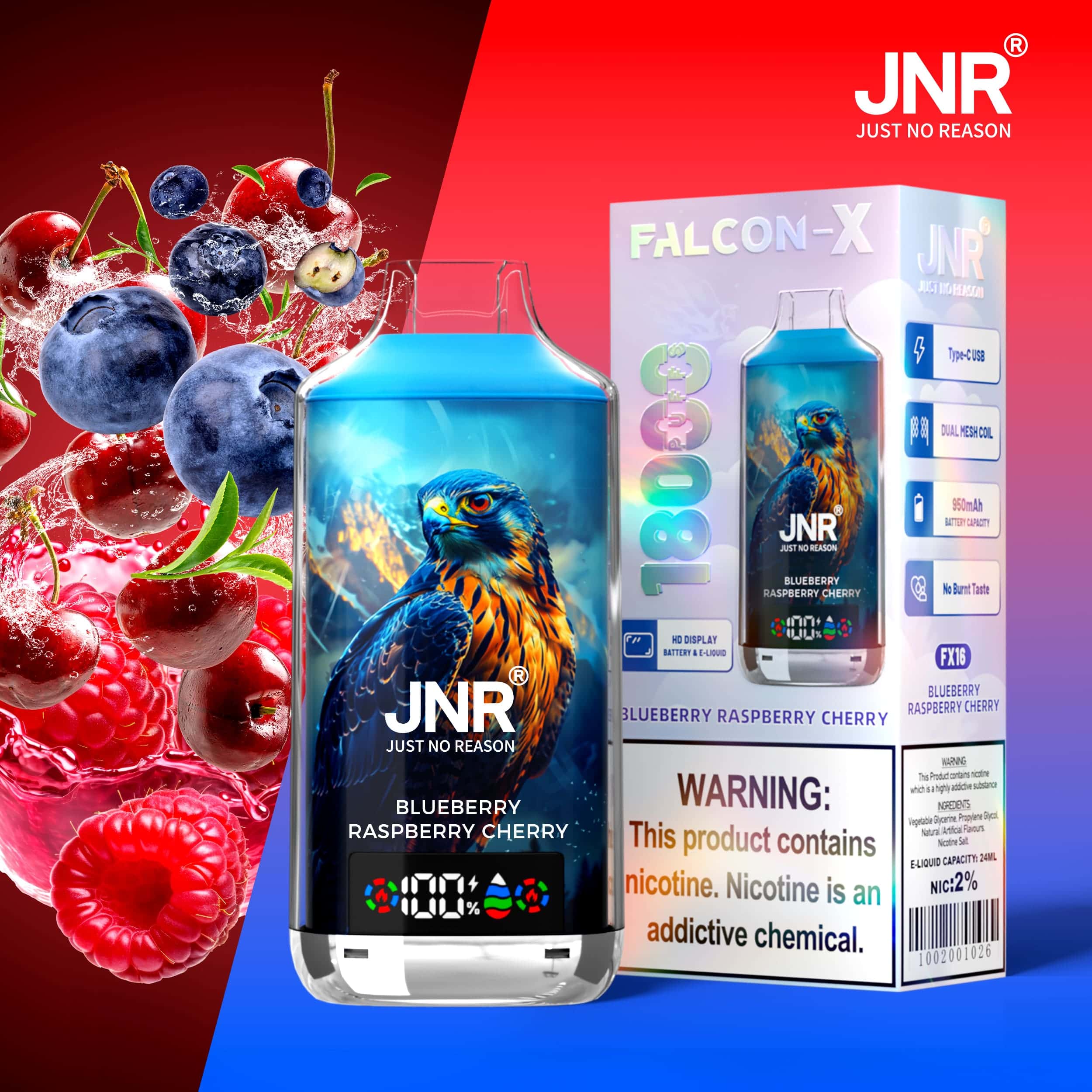 JNR Falcon X 18000 Blueberry Raspberry Cherry – Bild 2