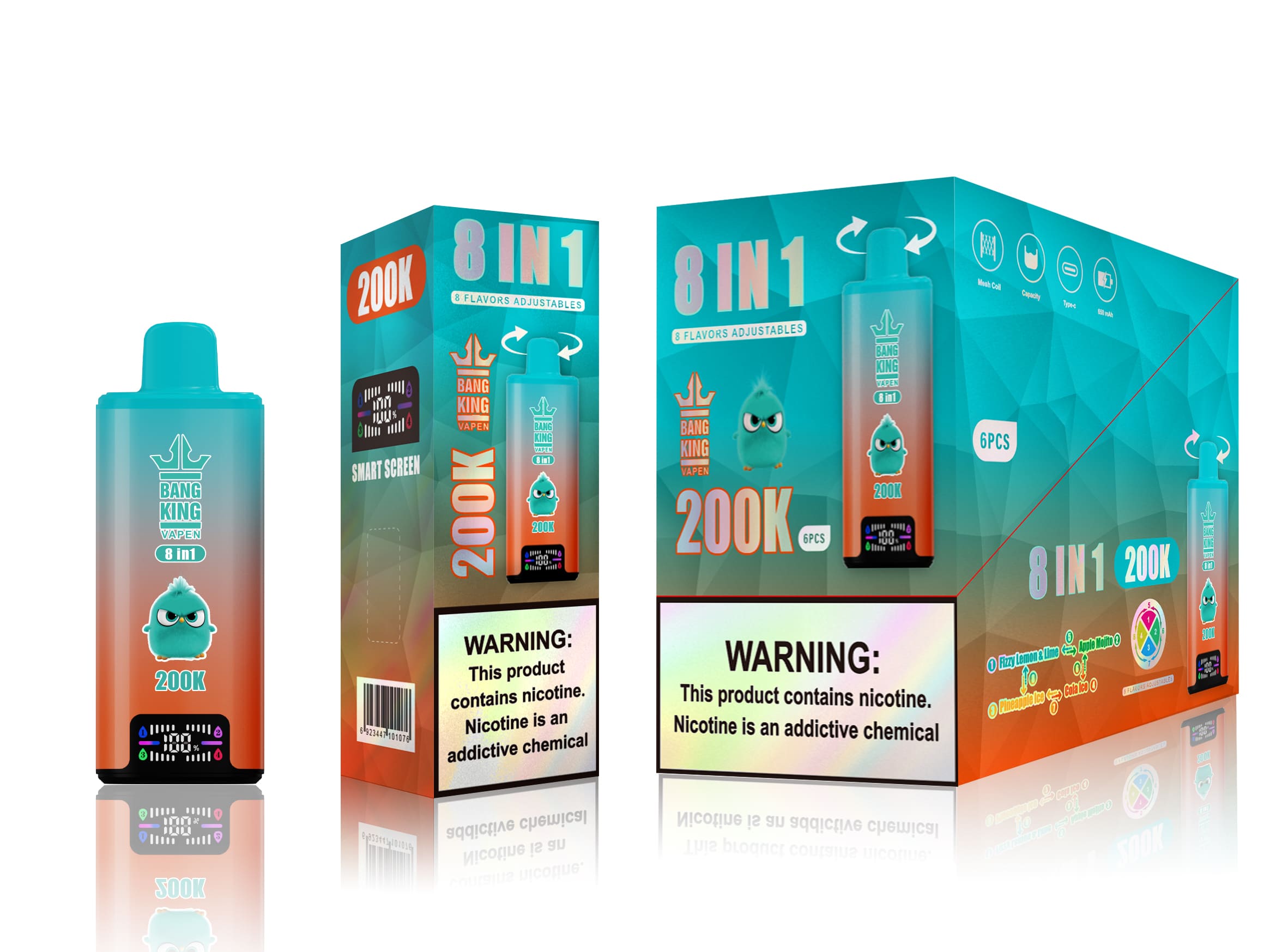 Bang King 200K Fizzy Lemon Lime & Apple Mojito & Pineapple Ice & Cola Ice – Bild 2