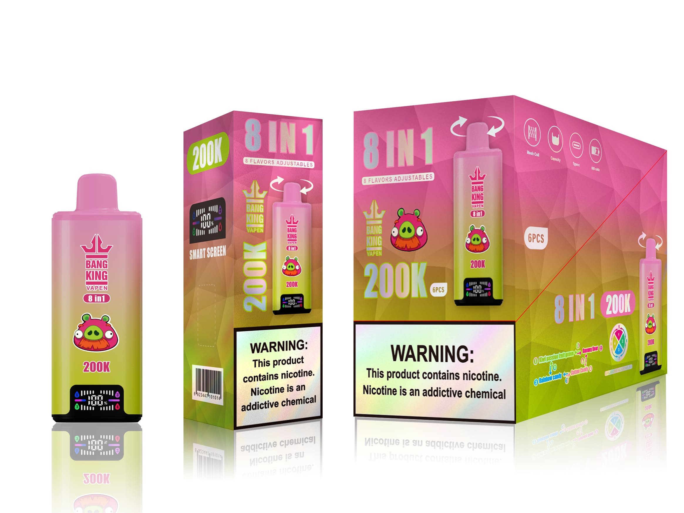 Bang King 200K Kiwi Passion Fruit Guava & Gummy Bear & Rainbow Candy & Cotton Candy – Bild 2