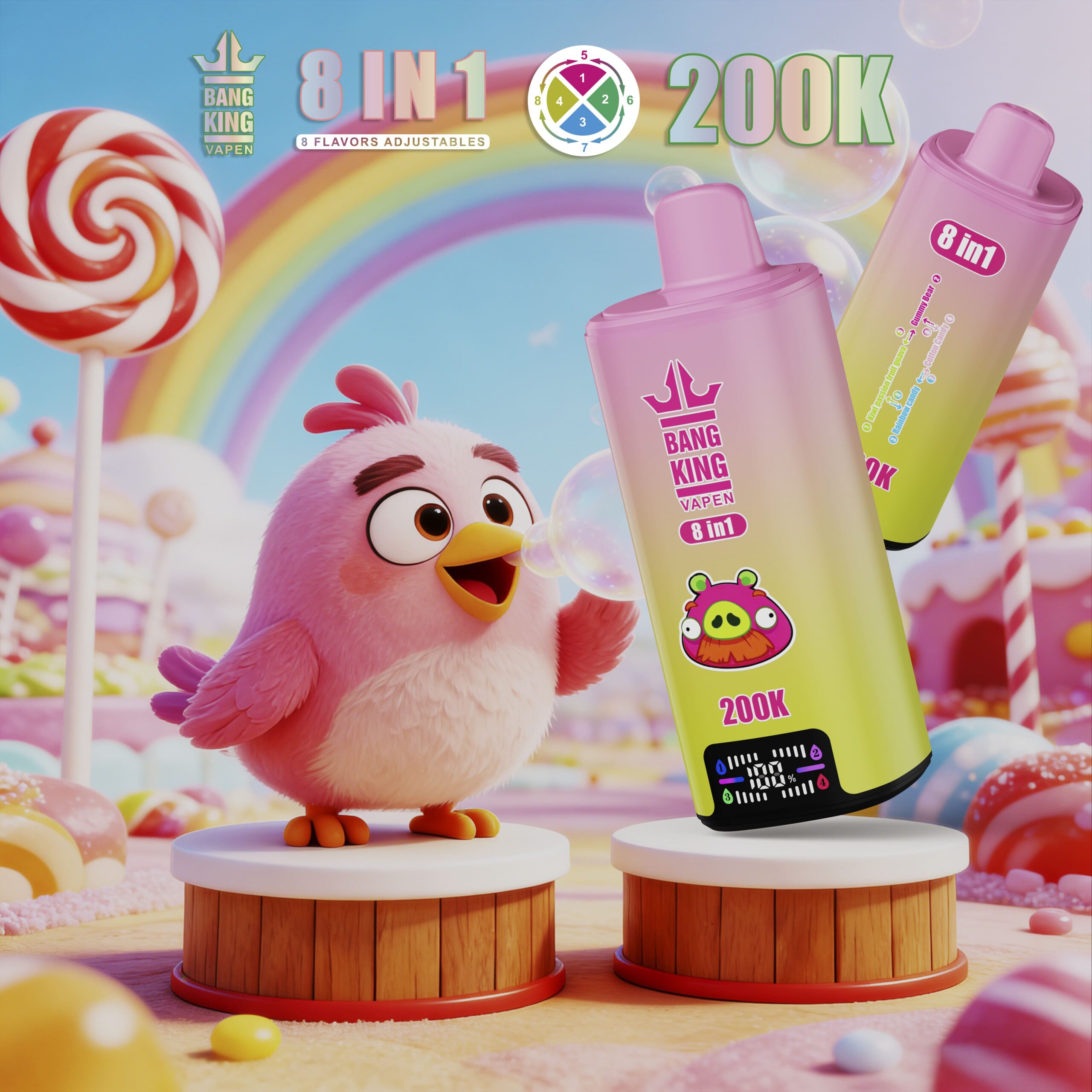 Bang King 200K Kiwi Passion Fruit Guava & Gummy Bear & Rainbow Candy & Cotton Candy