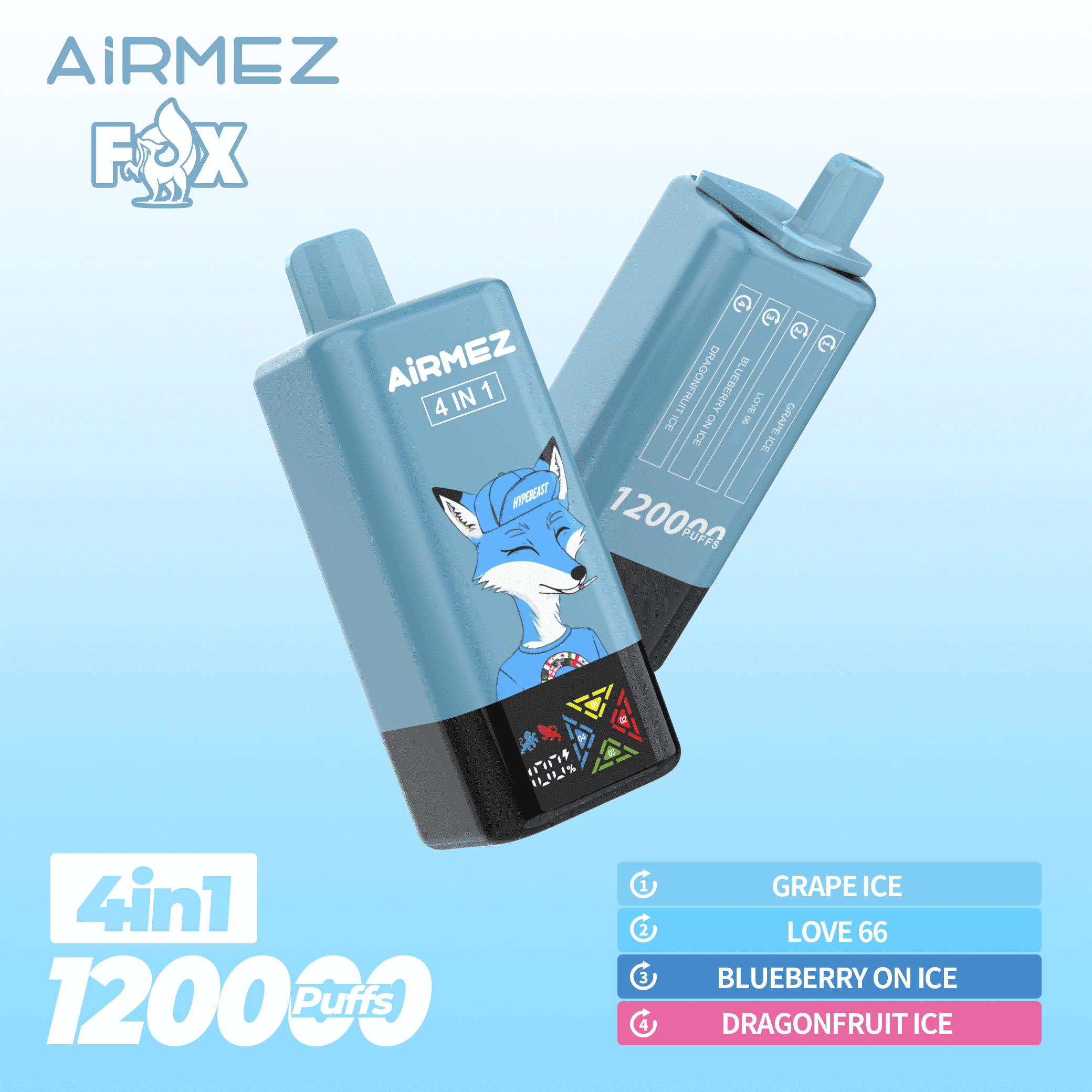 Airmez FOX 4 in 1 120K Grape Ice & Love 66 & Blueberry On Ice & Dragonfruit Ice