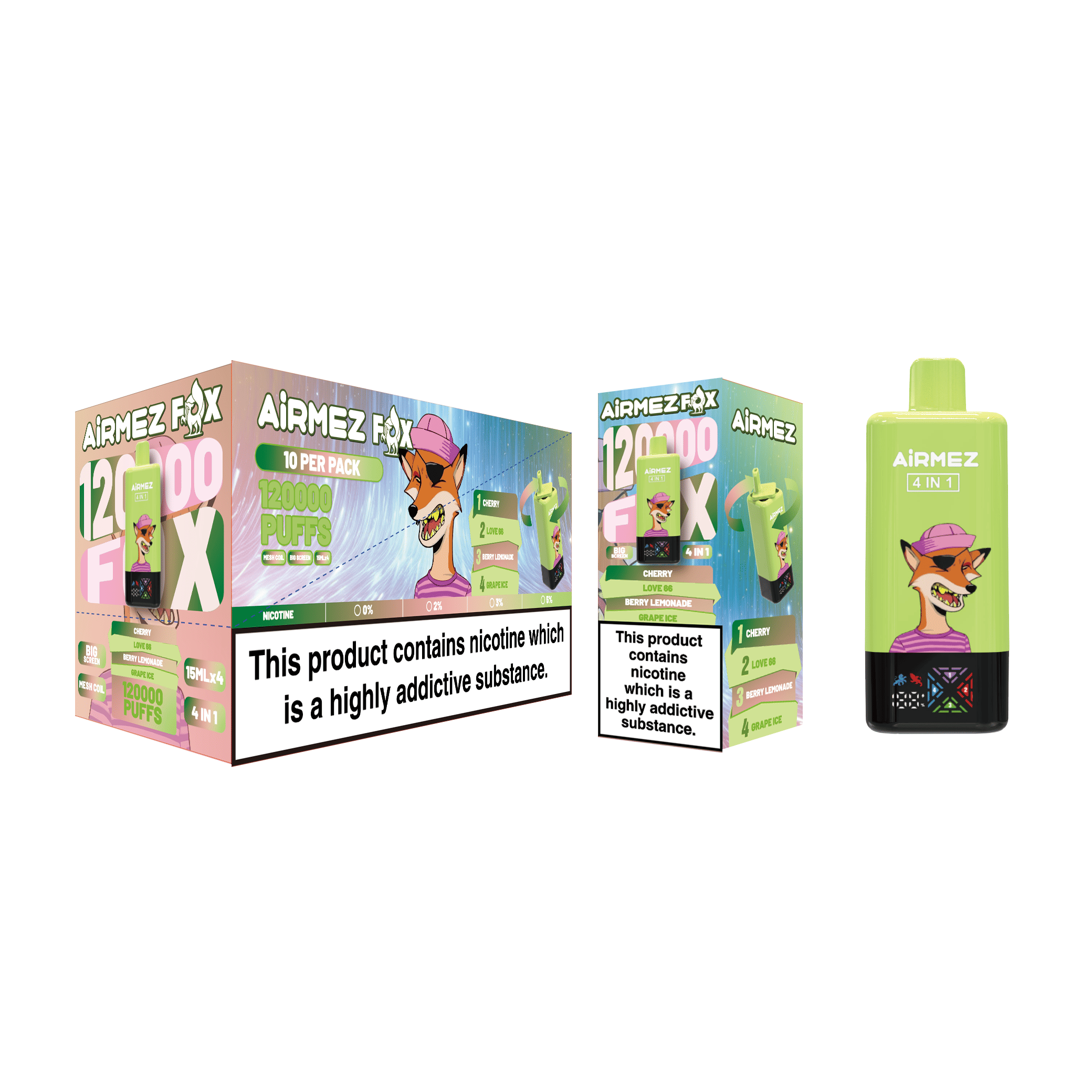 Airmez FOX 4 in 1 120K Cherry & Love 66 & Berry Lemonade & Grape Ice – Bild 2