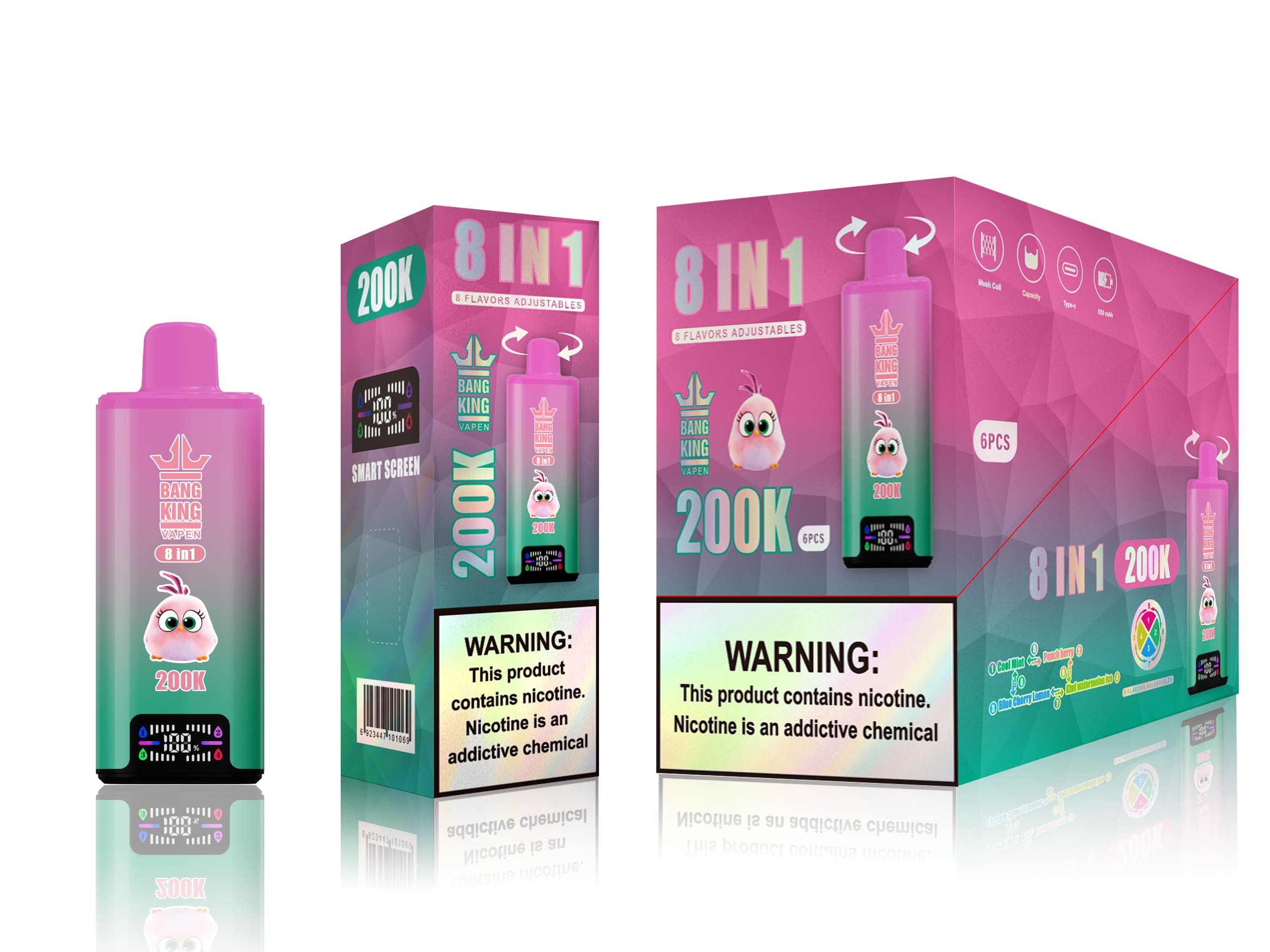 Bang King 200K Cool Mint & Peach Cherry & Peach Berry Lemon & Kiwi Watermelon Ice – Bild 2