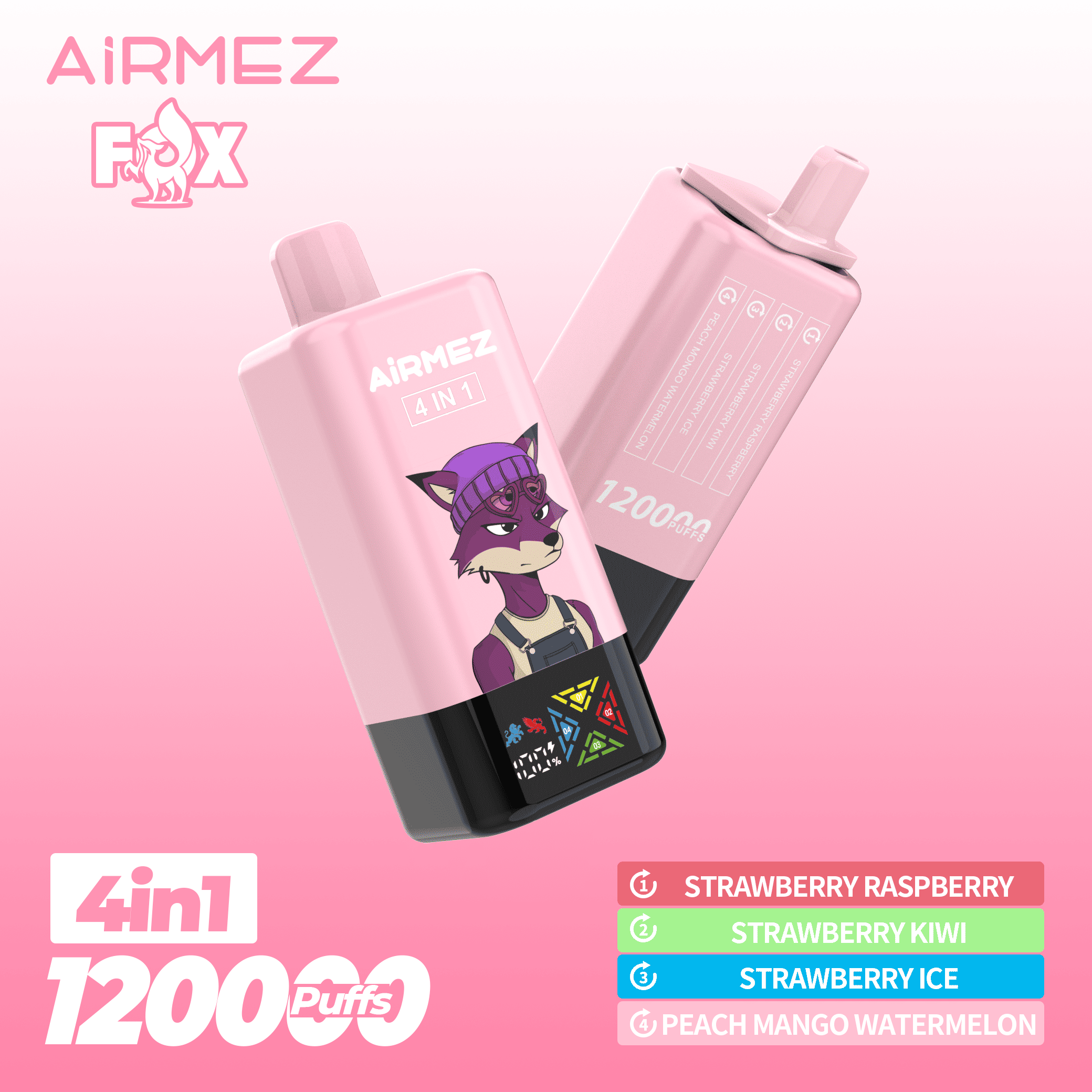 Airmez FOX 4 in 1 120K Strawberry Raspberry & Strawberry Kiwi & Strawberry Ice & Peach Mango Watermelon