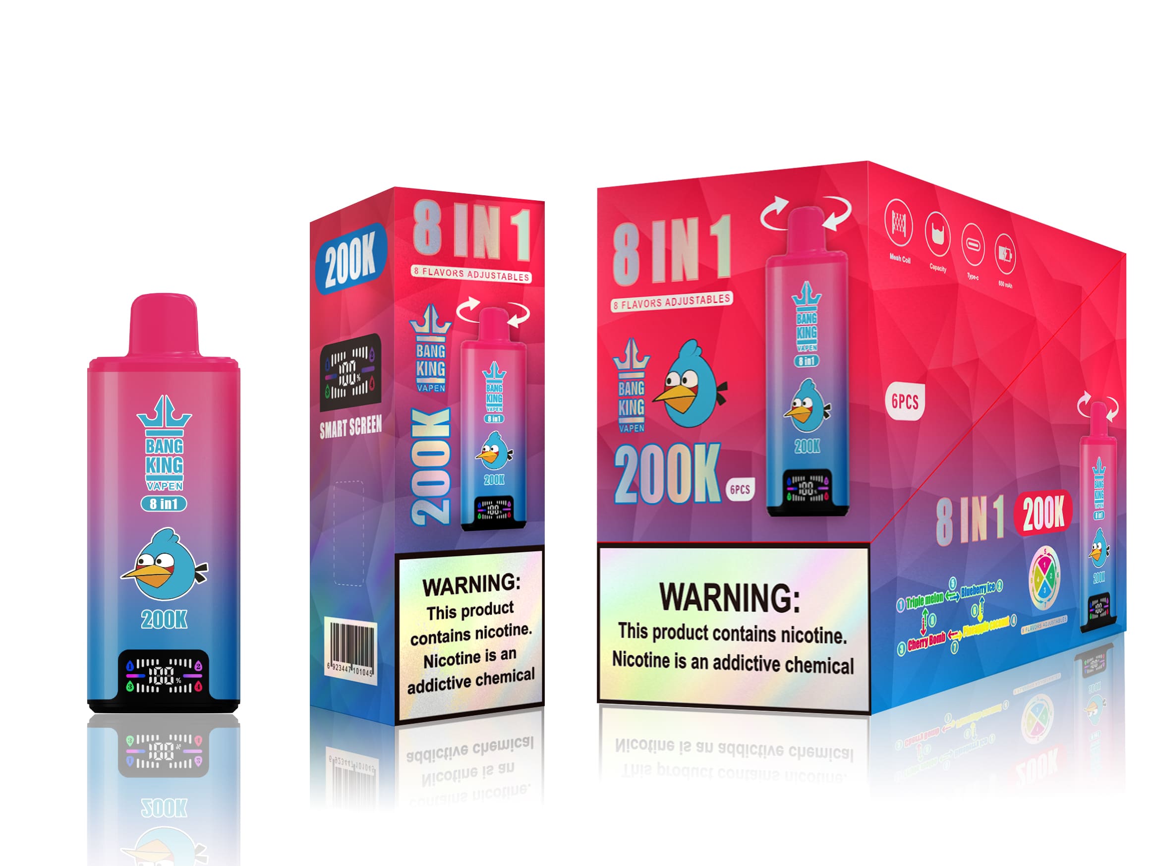 Bang King 200K Triple Melon & Blueberry Ice & Cherry Bomb & Pineapple Coconut – Bild 2
