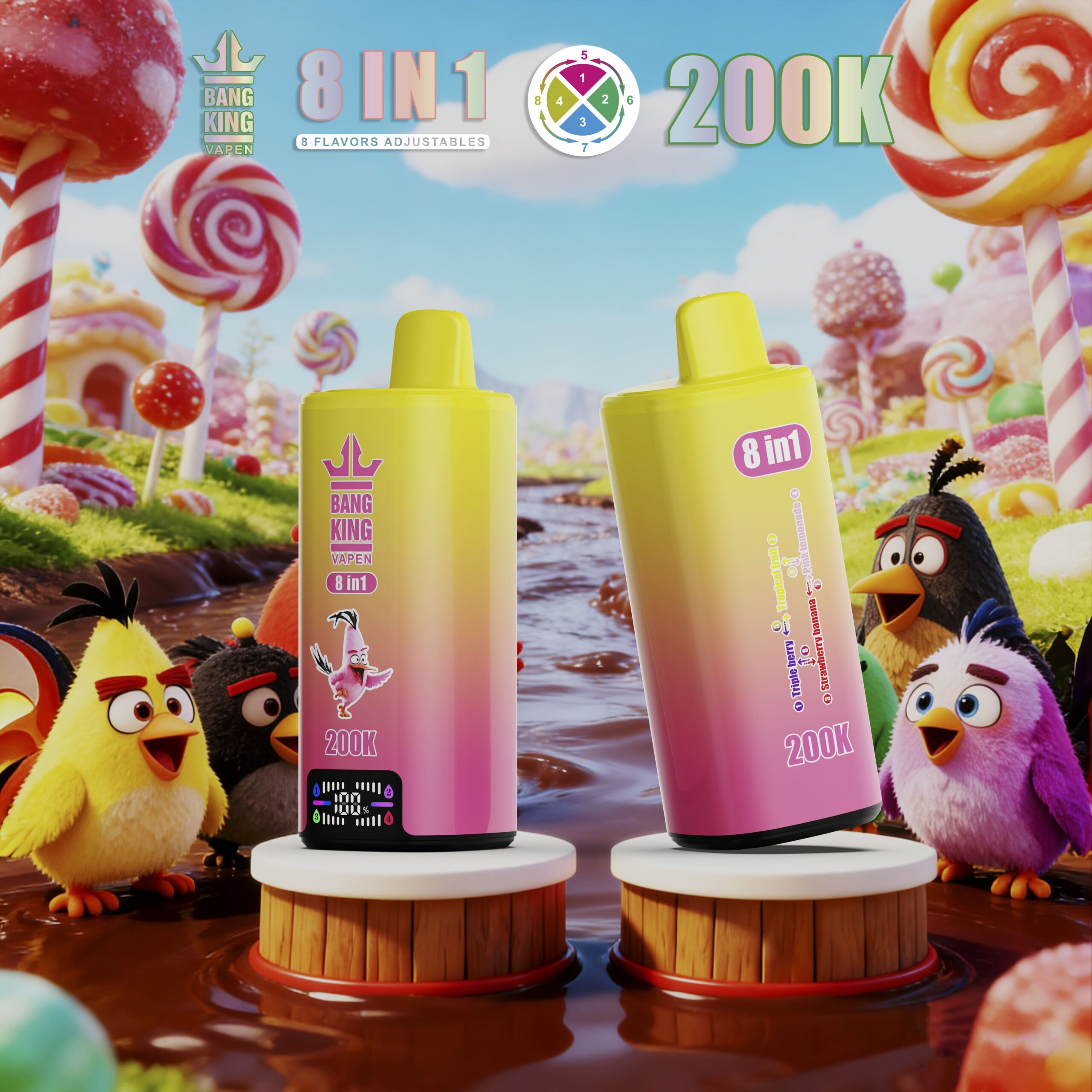 Bang King 200K Triple Berry & Tropical Fruit & Strawberry Banana & Pink Lemonade