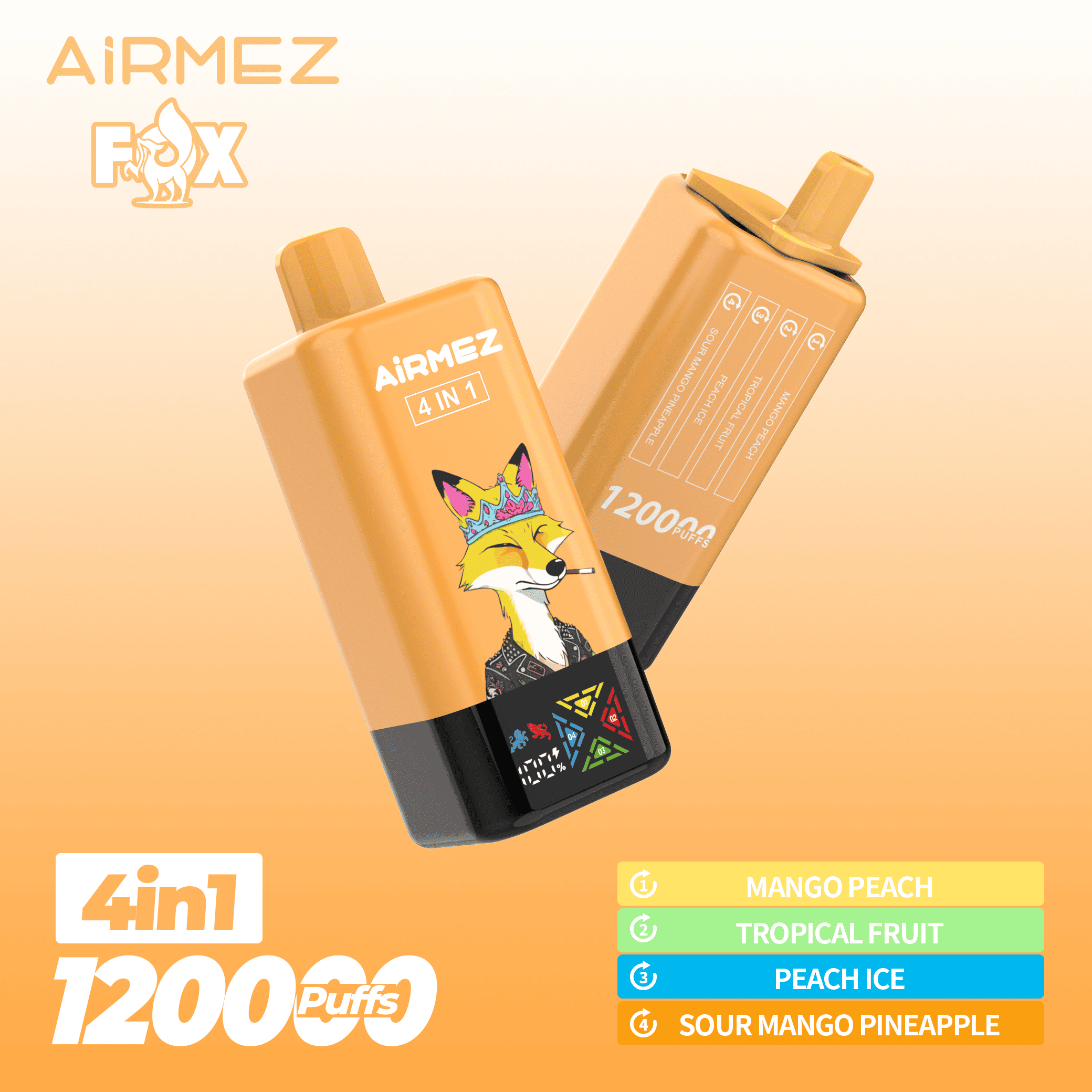 Airmez FOX 4 in 1 120K Mango Peach & Tropical Fruit & Peach Ice & Sour Mango Pineapple