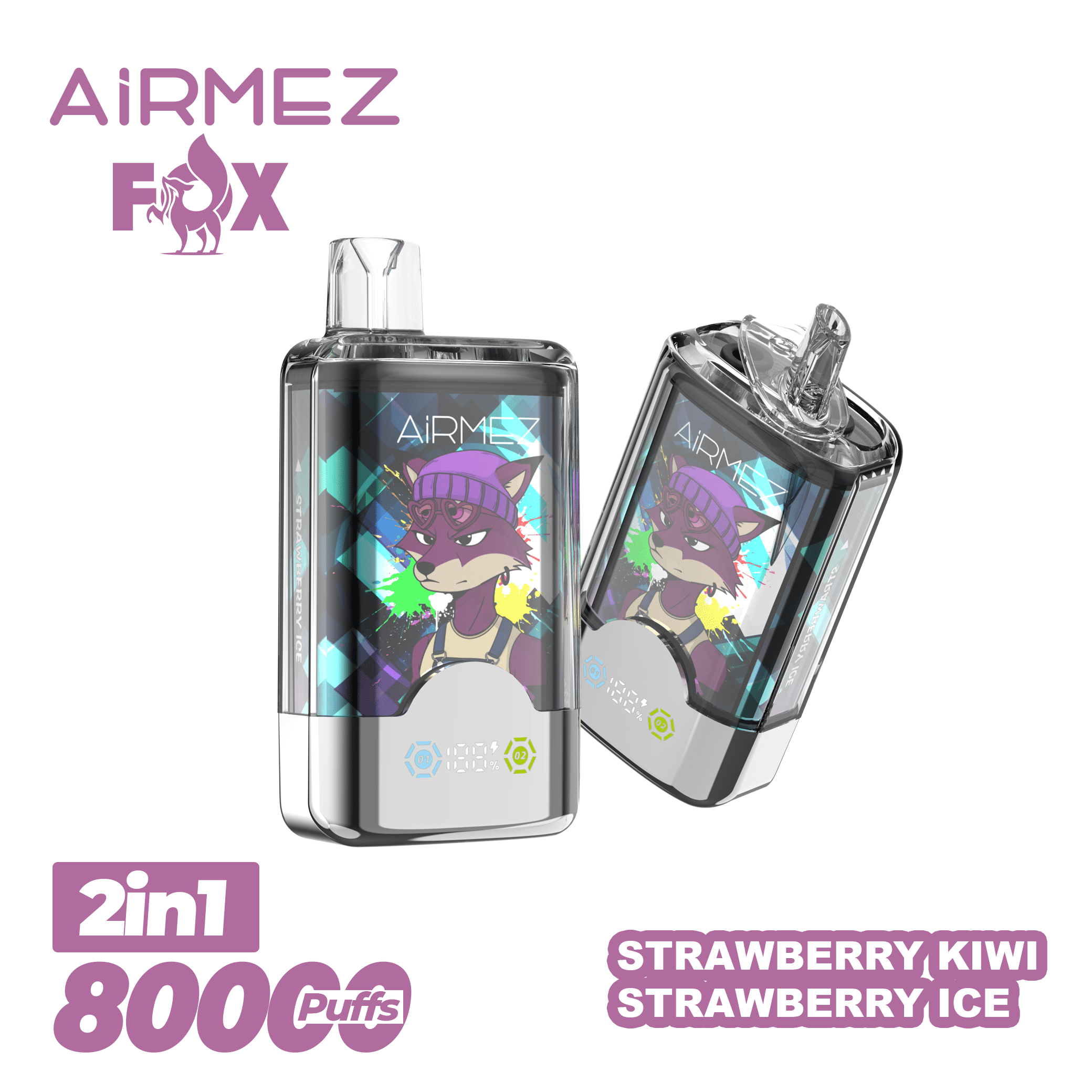 Airmez FOX 2 in 1 80000 Strawberry Kiwi & Strawberry Ice