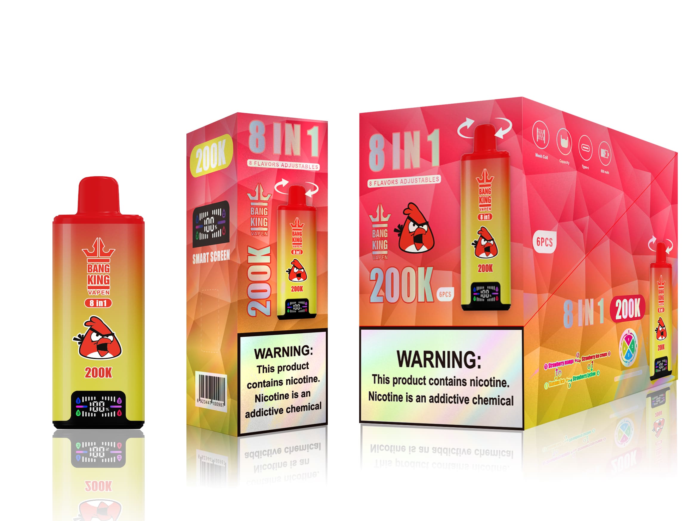 Bang King 200K Strawberry Mango & Strawberry Ice Cream & Banana Ice & Strawberry Lychee – Bild 2