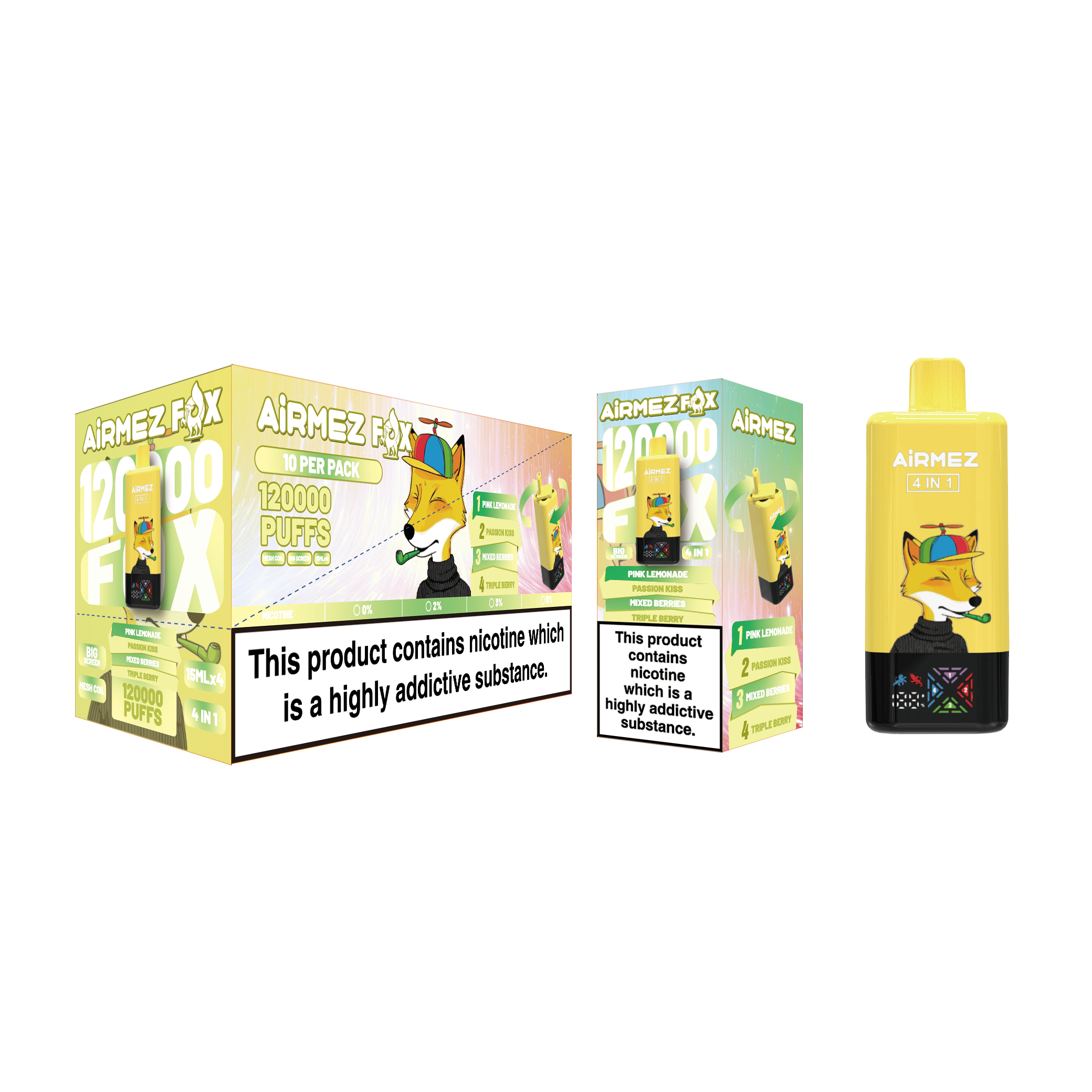 Airmez FOX 4 in 1 120K Pink Lemonade & Passion Kiss & Mixed Berries & Triple Berry – Bild 2