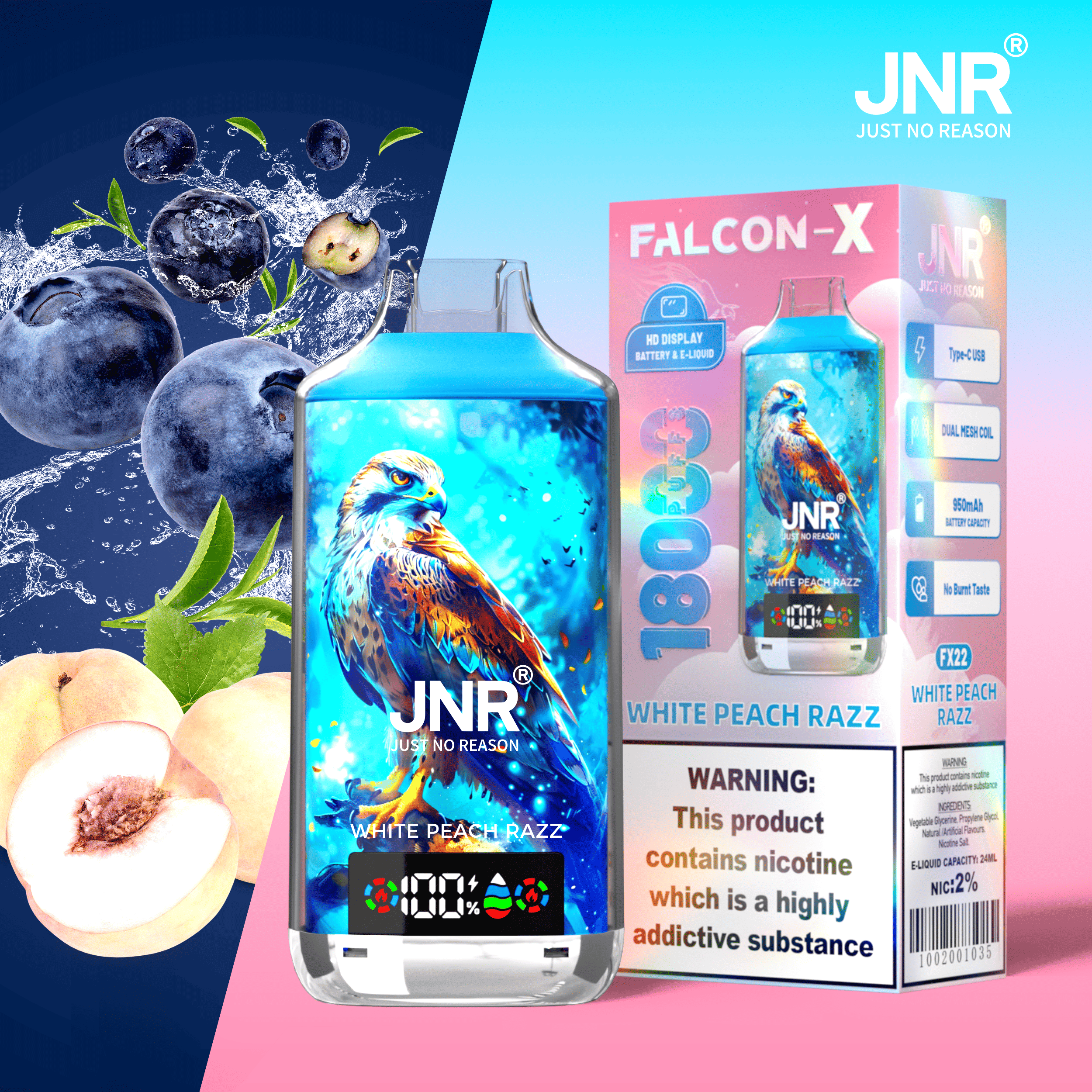 JNR Falcon X 18000 White Peach Razz – Bild 2