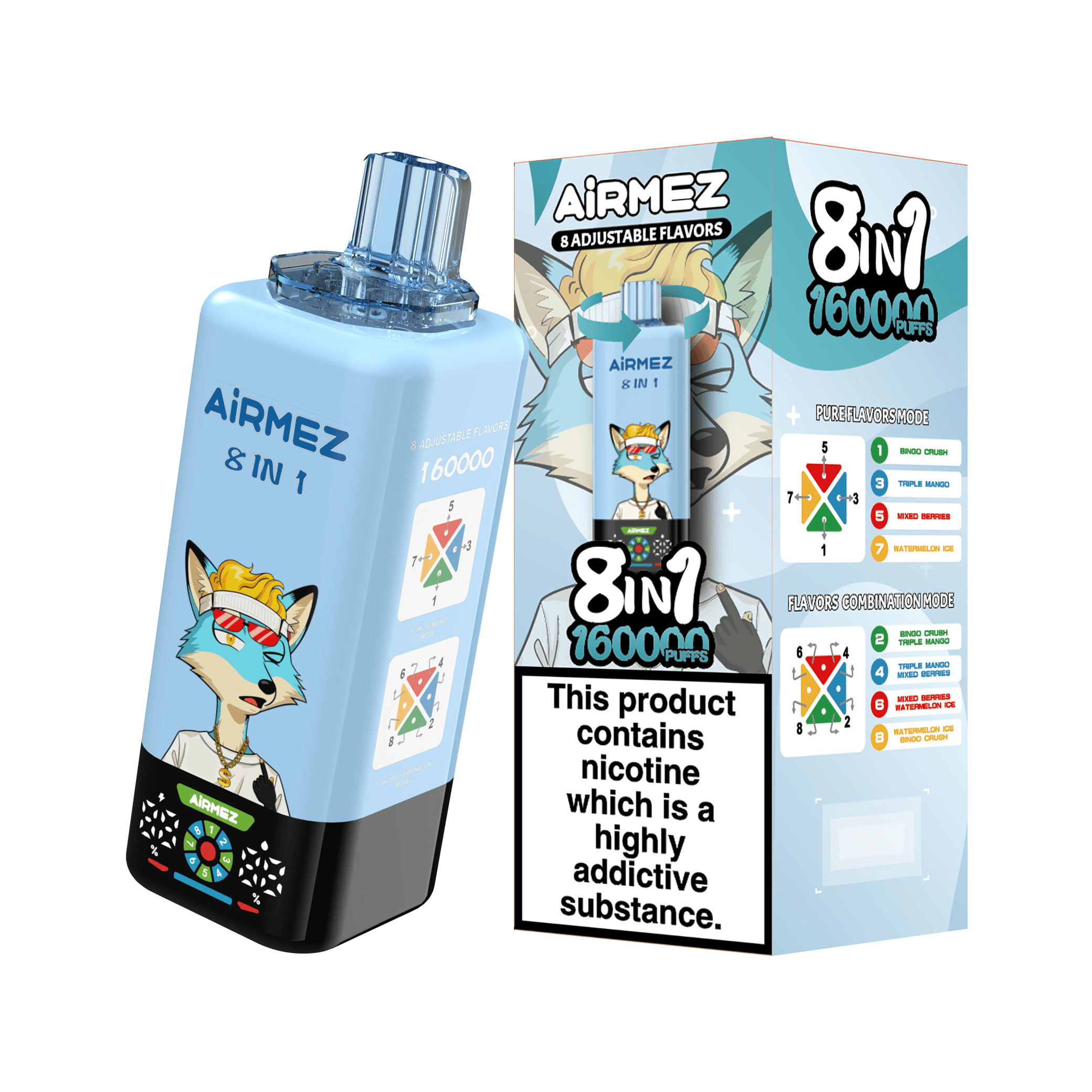 Airmez FOX 8 in 1 160K Bingo Crush & Triple Mango & Mixed Berries & Watermelon Ice – Bild 2