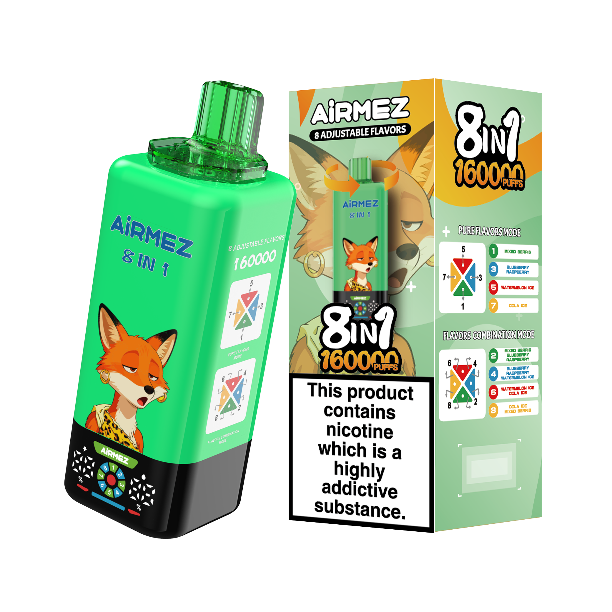Airmez FOX 8 in 1 160K Mixed Berries & Blueberry Raspberry & Watermelon Ice & Cola Ice – Bild 2