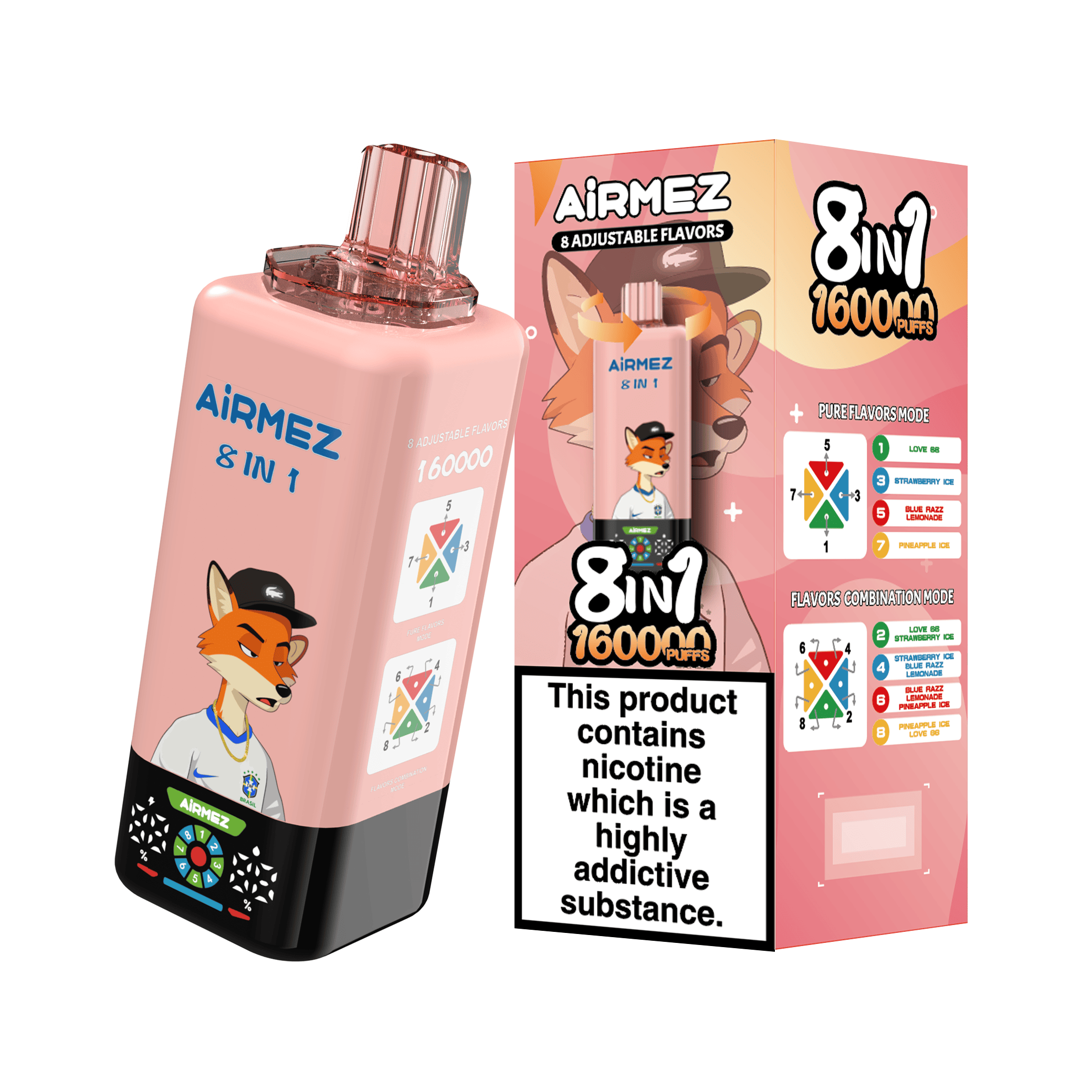 Airmez FOX 8 in 1 160K Love66 & Strawberry Ice & Blue Razz Lemonade & Pineapple Ice – Bild 2