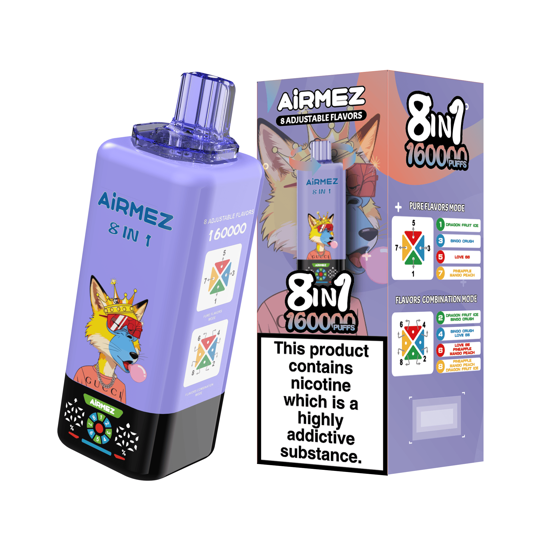 Airmez FOX 8 in 1 160K Dragon Fruit Ice & Bingo Crush & Love66 & Pineapple Mango Peach – Bild 2