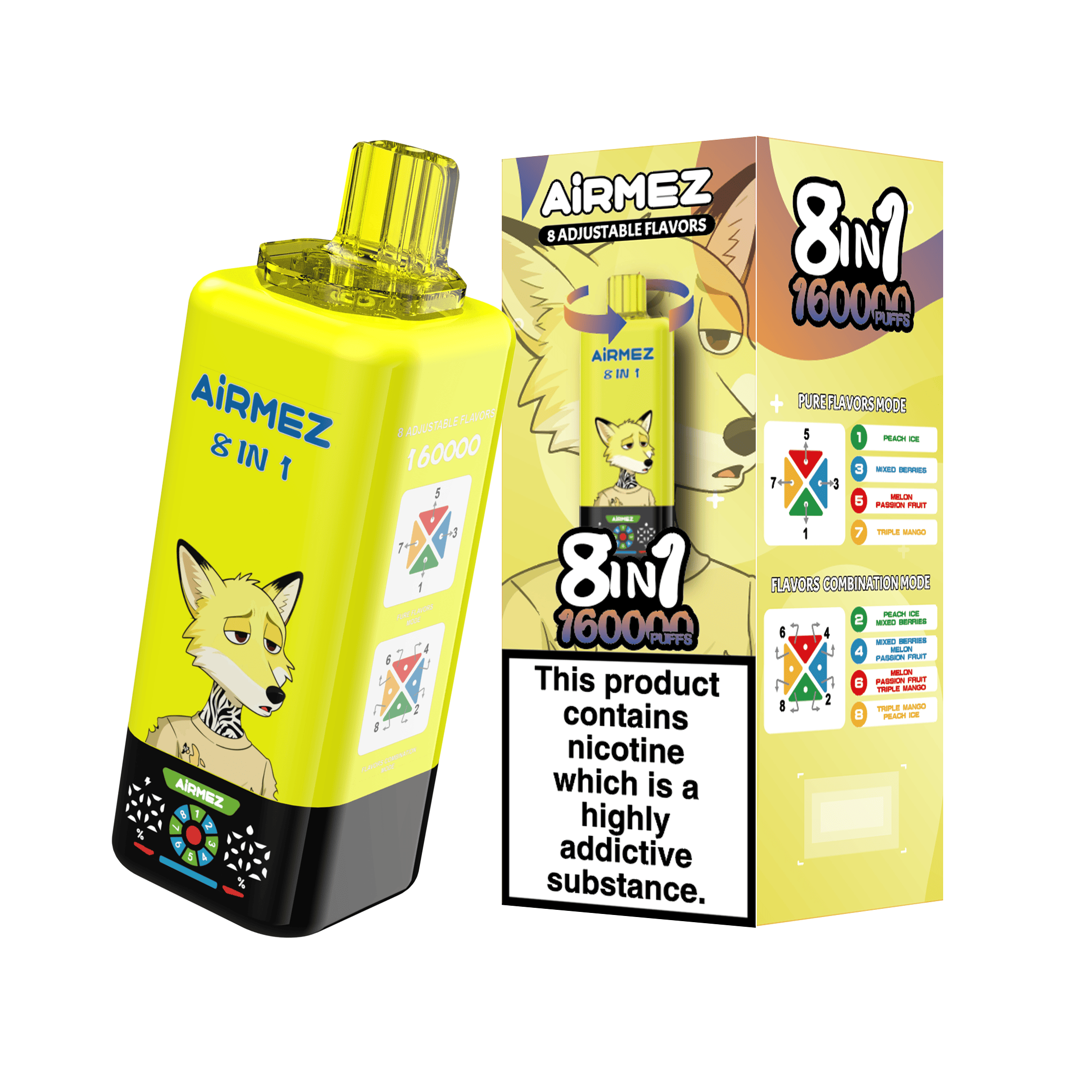 Airmez FOX 8 in 1 160K Peach Ice & Mixed Berries & Melon Passion Fruit & Triple Mango – Bild 2