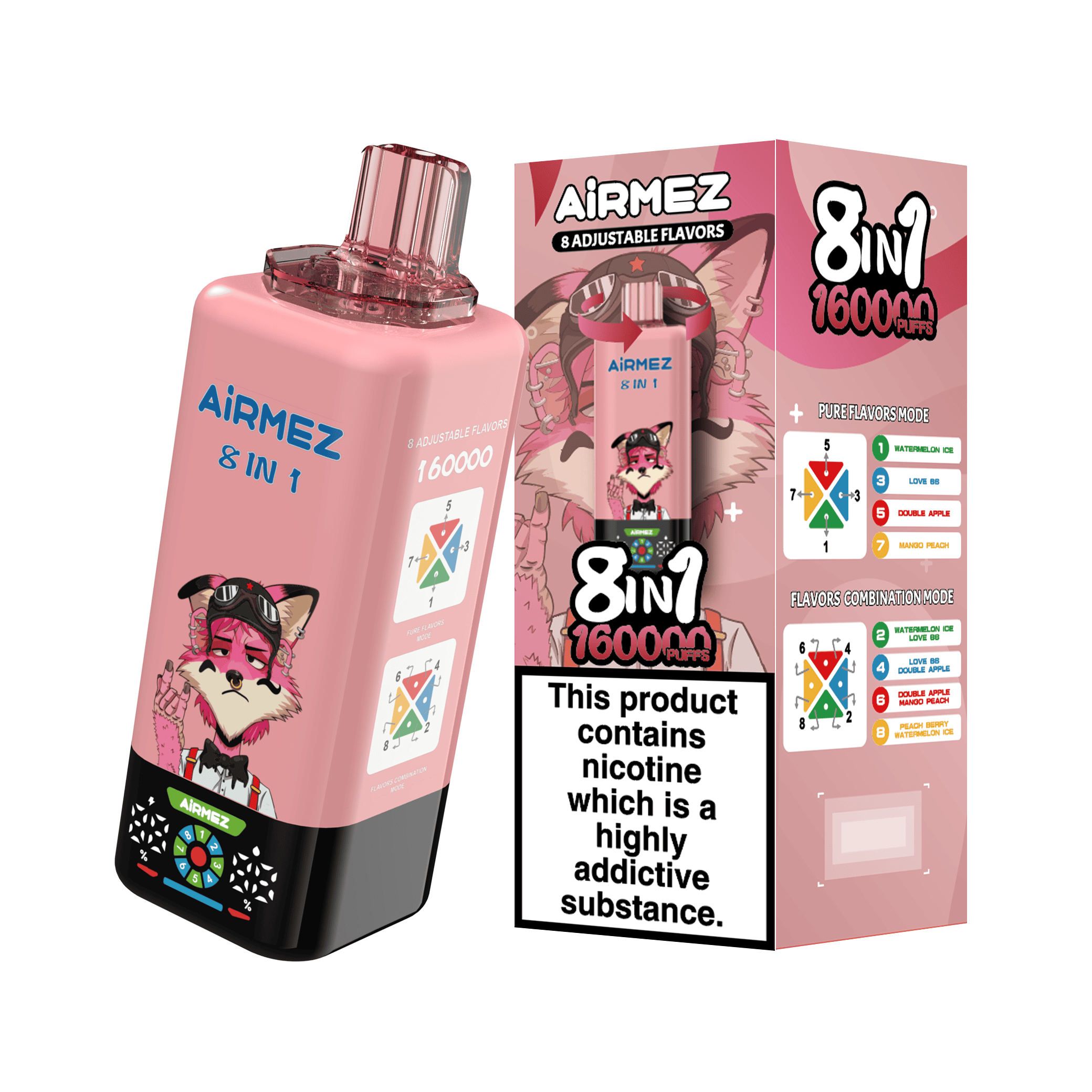Airmez FOX 8 in 1 160K Watermelon Ice & Love66 & Double Apple & Mango Peach – Bild 2