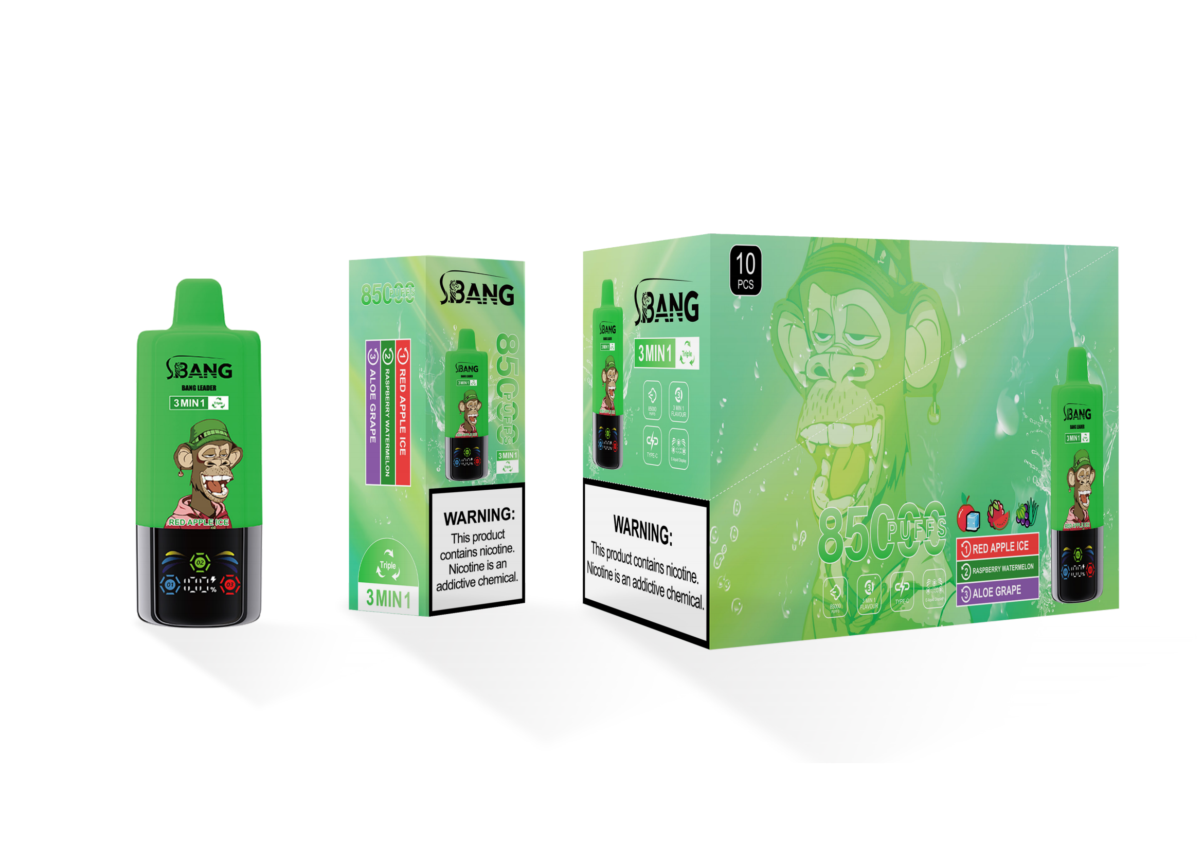 Bang Leader 85000 Red Apple Ice & Raspberry Watermelon & Aloe Grape – Bild 2