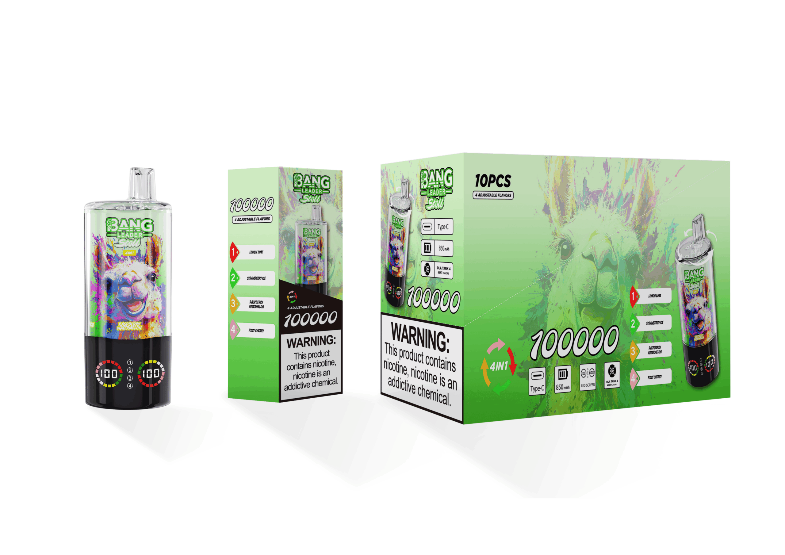 Bang Leader Stoll 100K Lemon Lime & Strawberry Ice & Raspberry Watermelon & Fizzy Cherry – Bild 2
