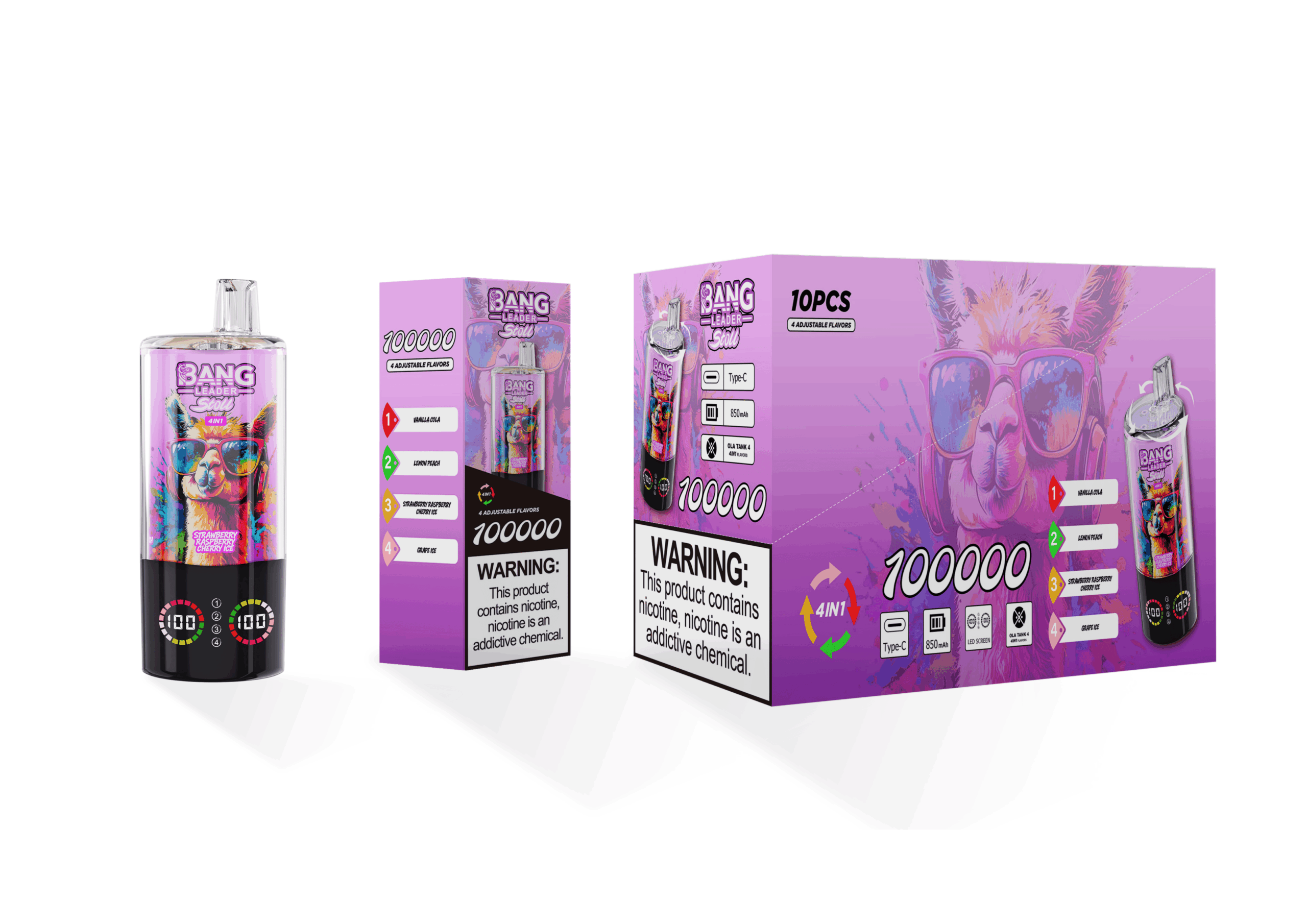 Bang Leader Stoll 100K Vanilla Cola & Lemon Peach & Strawberry Raspberry Cherry Ice & Grape Ice – Bild 2