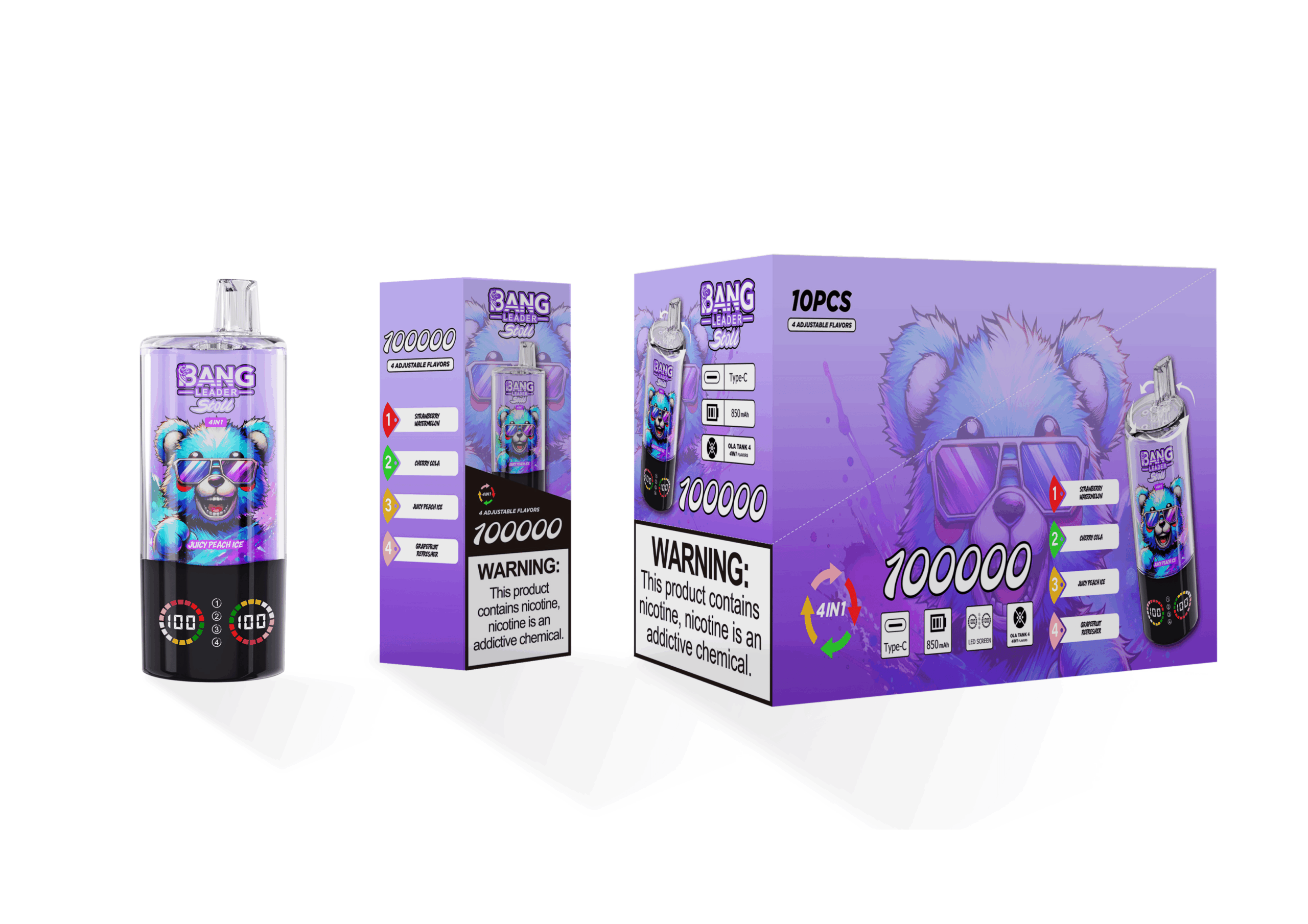 Bang Leader Stoll 100K Strawberry Watermelon & Cherry Cola & Juicy Peach Ice & Grapefruit Refresher – Bild 2