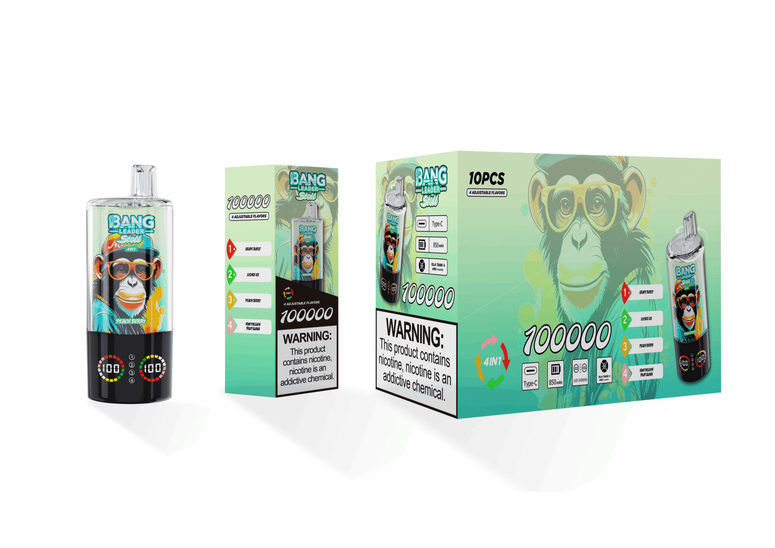 Bang Leader Stoll 100K Grape Burst & Lychee Ice & Peach Berry & Kiwi Passion Fruit Guava – Bild 2