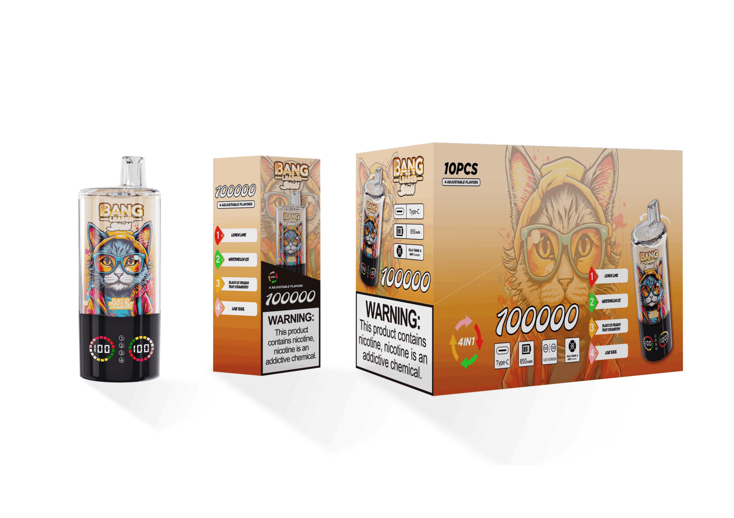 Bang Leader Stoll 100K Lemon Lime & Watermelon Ice & Black Dragon Ice & Dragon Fruit Strawberry & Love 666 – Bild 2