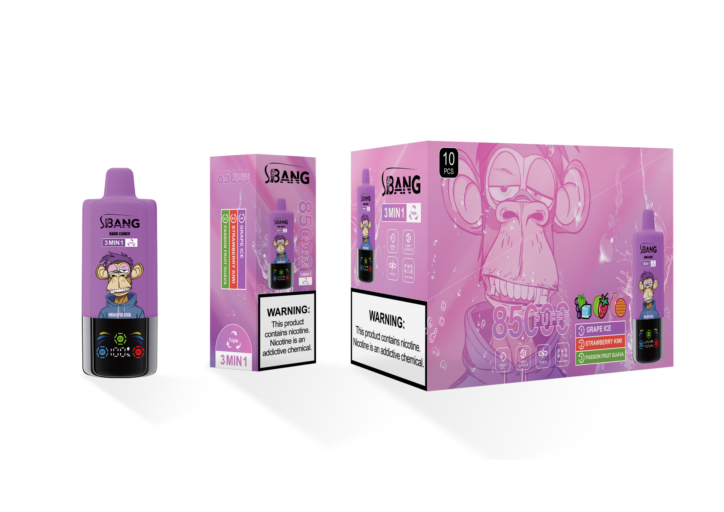Bang Leader 85000 Grape Ice & Strawberry Kiwi & Passion Fruit Guava – Bild 2