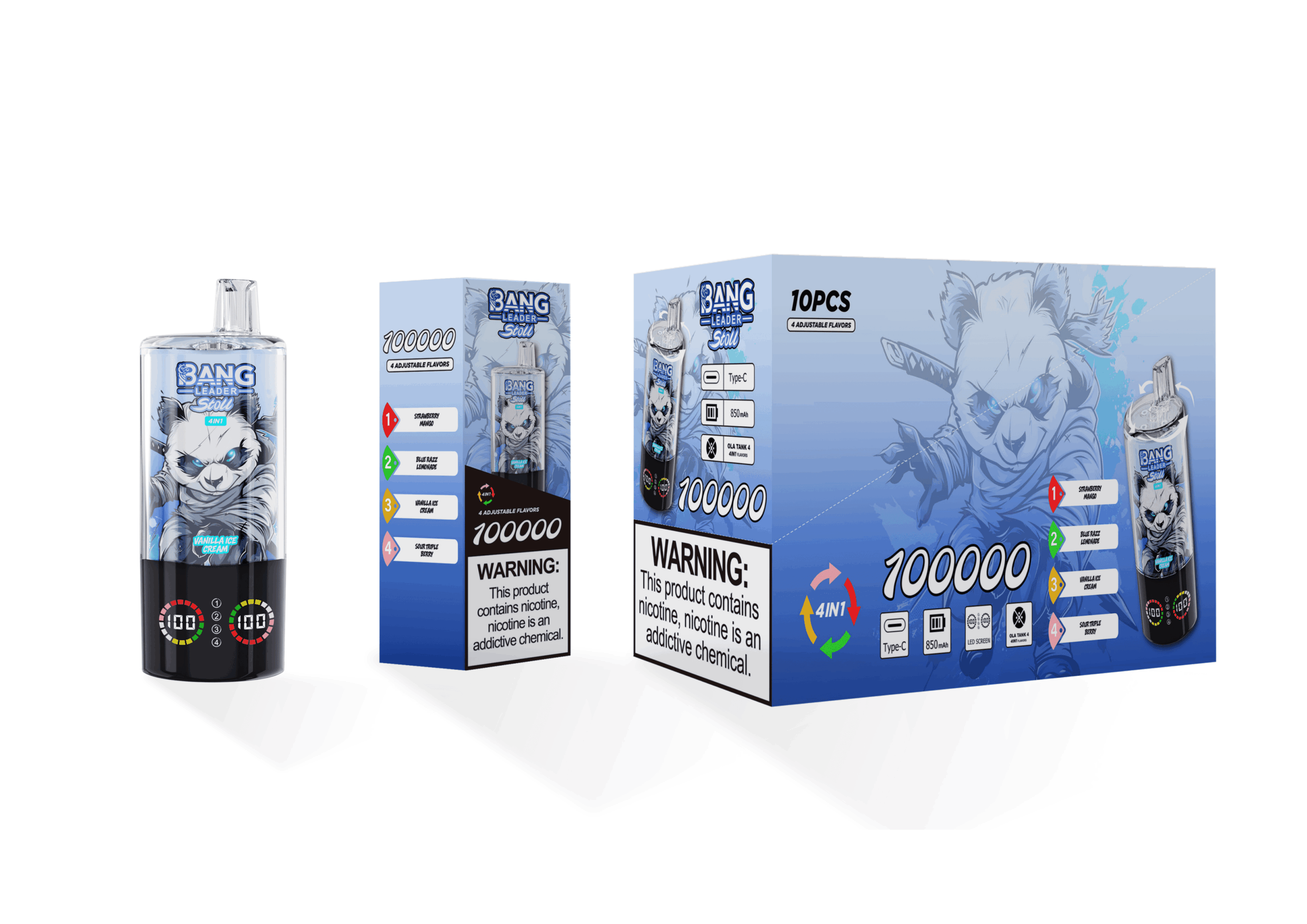 Bang Leader Stoll 100K Strawberry Mango & Blue Razz Lemonade & Vanilla Ice Cream & Sour Triple Berry – Bild 2