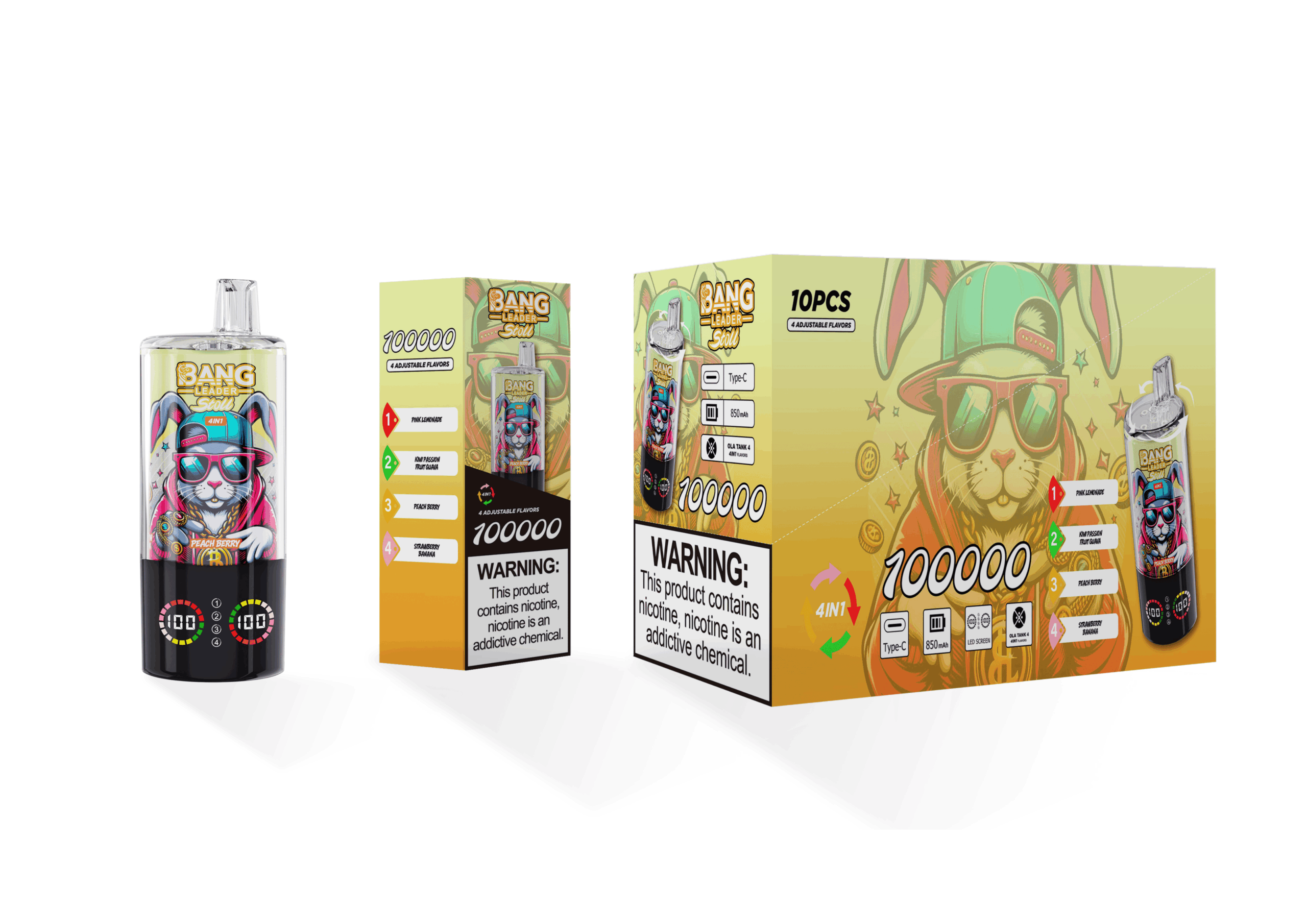 Bang Leader Stoll 100K Pink Lemonade & Kiwi Passion Fruit Guava & Peach Berry & Strawberry Banana – Bild 2