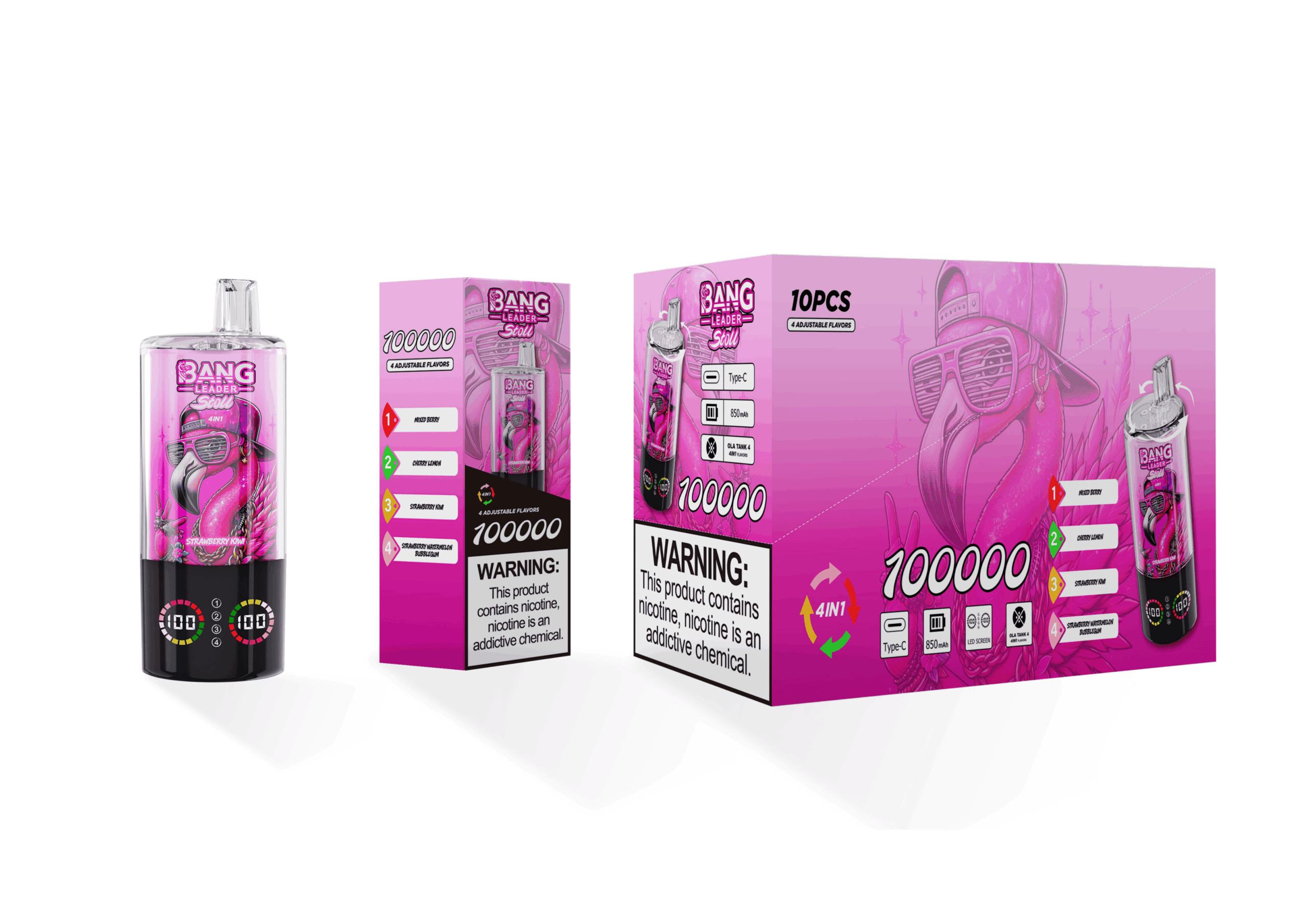 Bang Leader Stoll 100K Mixed Berry & Cherry Lemon & Strawberry Kiwi & Strawberry Watermelon Bubblegum – Bild 2