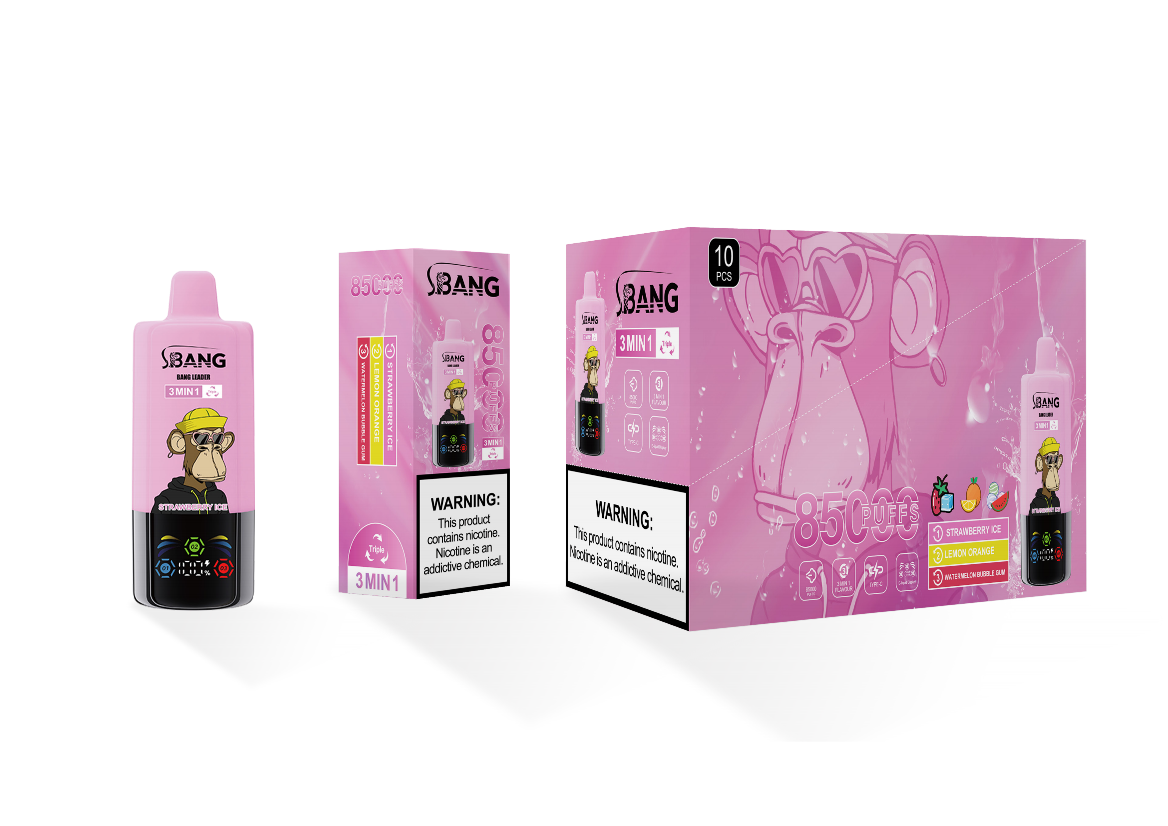 Bang Leader 85000 Strawberry Ice & Lemon Orange & Watermelon Bubble Gum – Bild 2