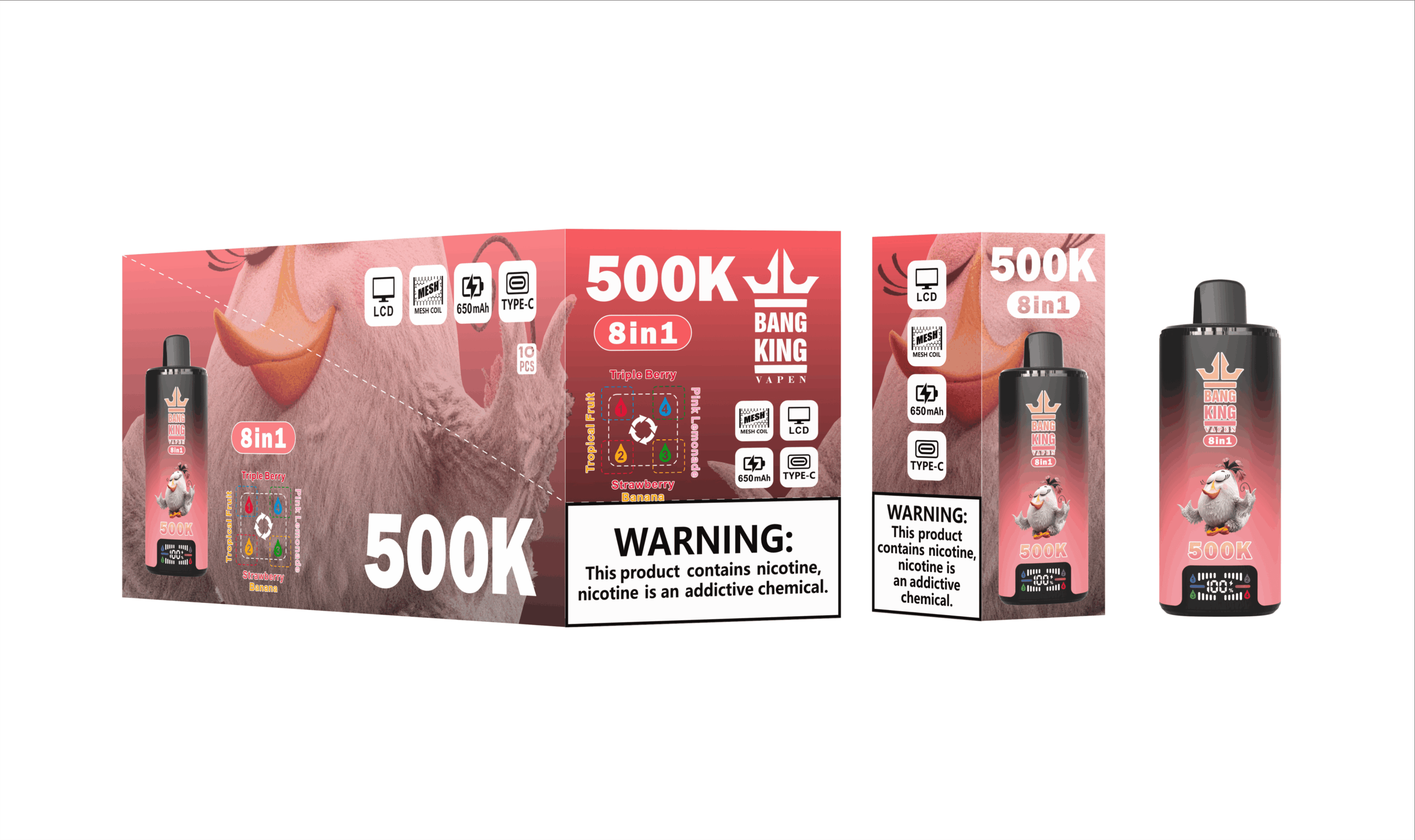 Bang King 8 in 1 500K Triple Berry & Tropical Fruit & Strawberry Banana & Pink Lemonade – Bild 2
