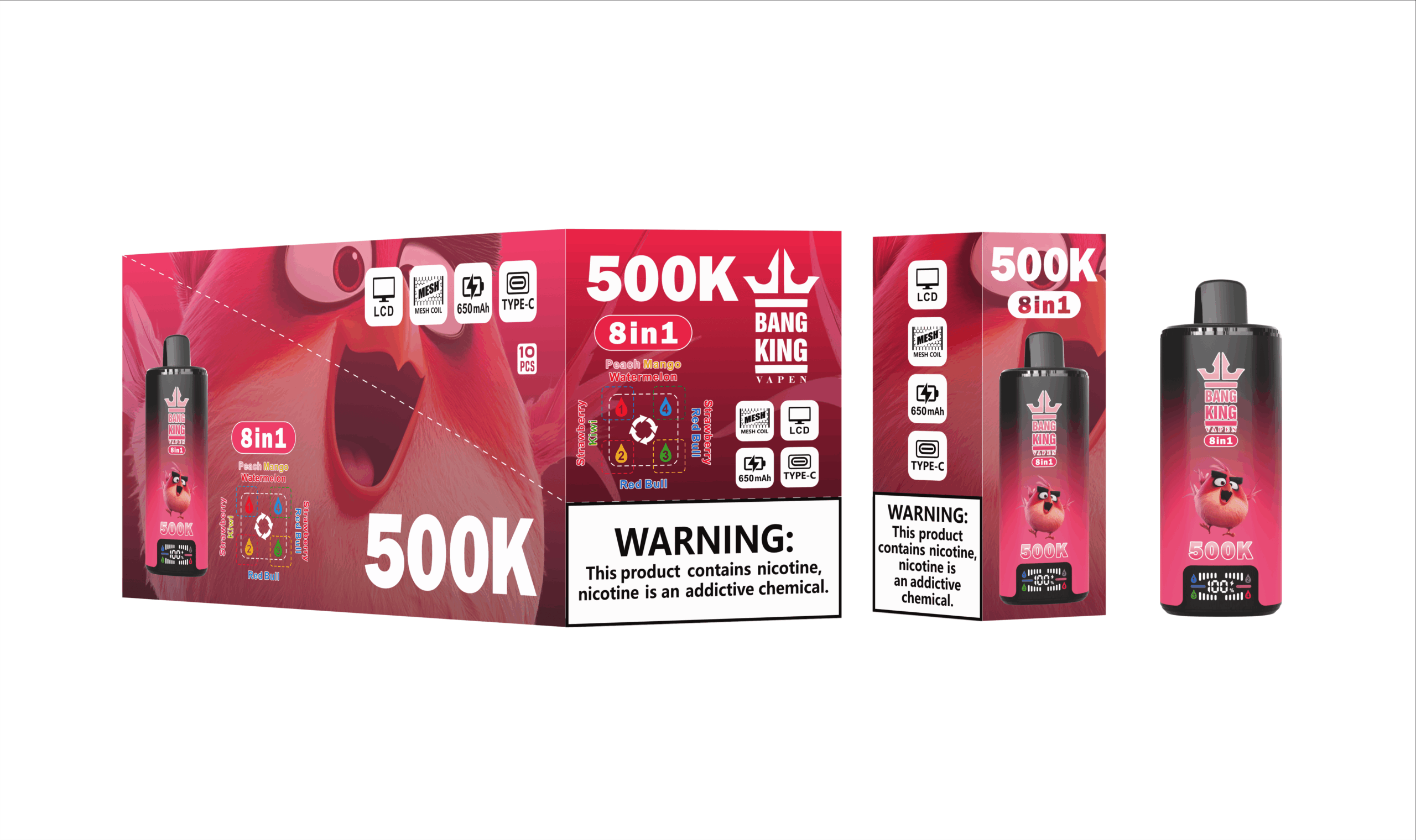 Bang King 8 in 1 500K Peach Mango Watermelon & Red Bull & Strawberry Red Bull & Strawberry Kiwi – Bild 2