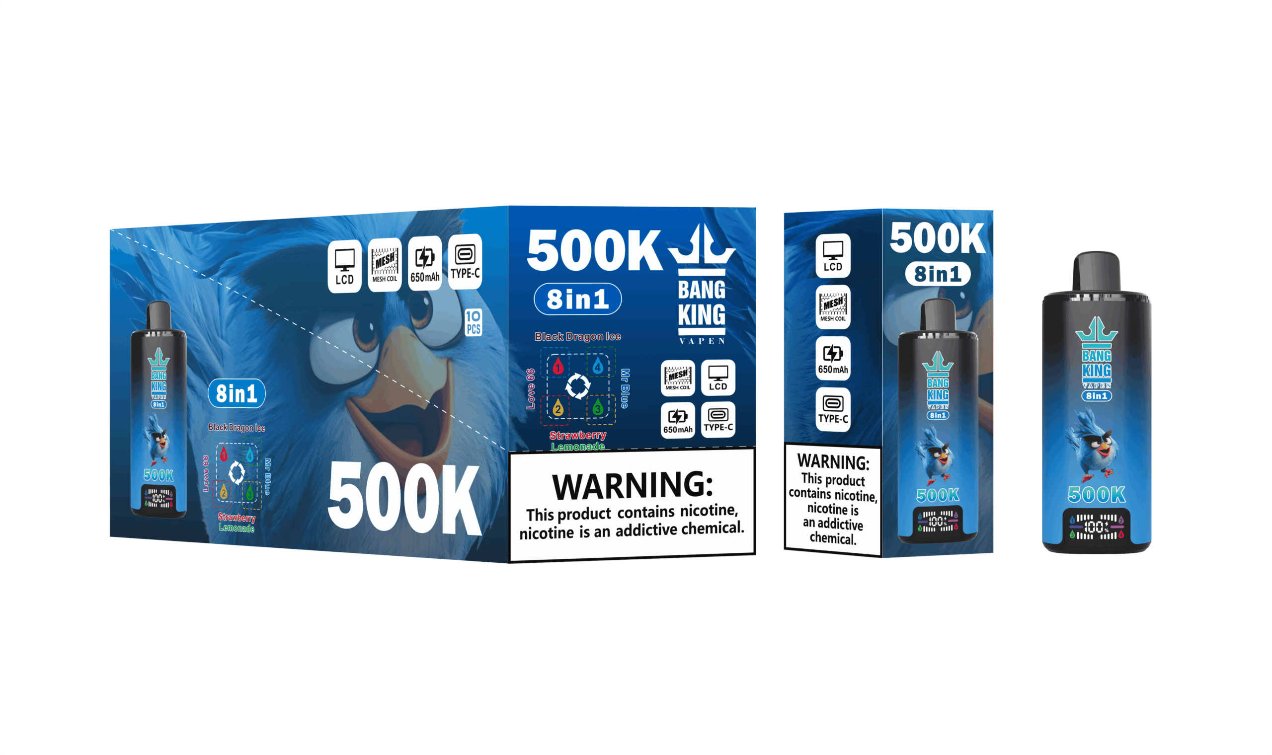 Bang King 8 in 1 500K Black Dragon Ice & Love 66 & Mr Blue & Strawberry Lemonade – Bild 2