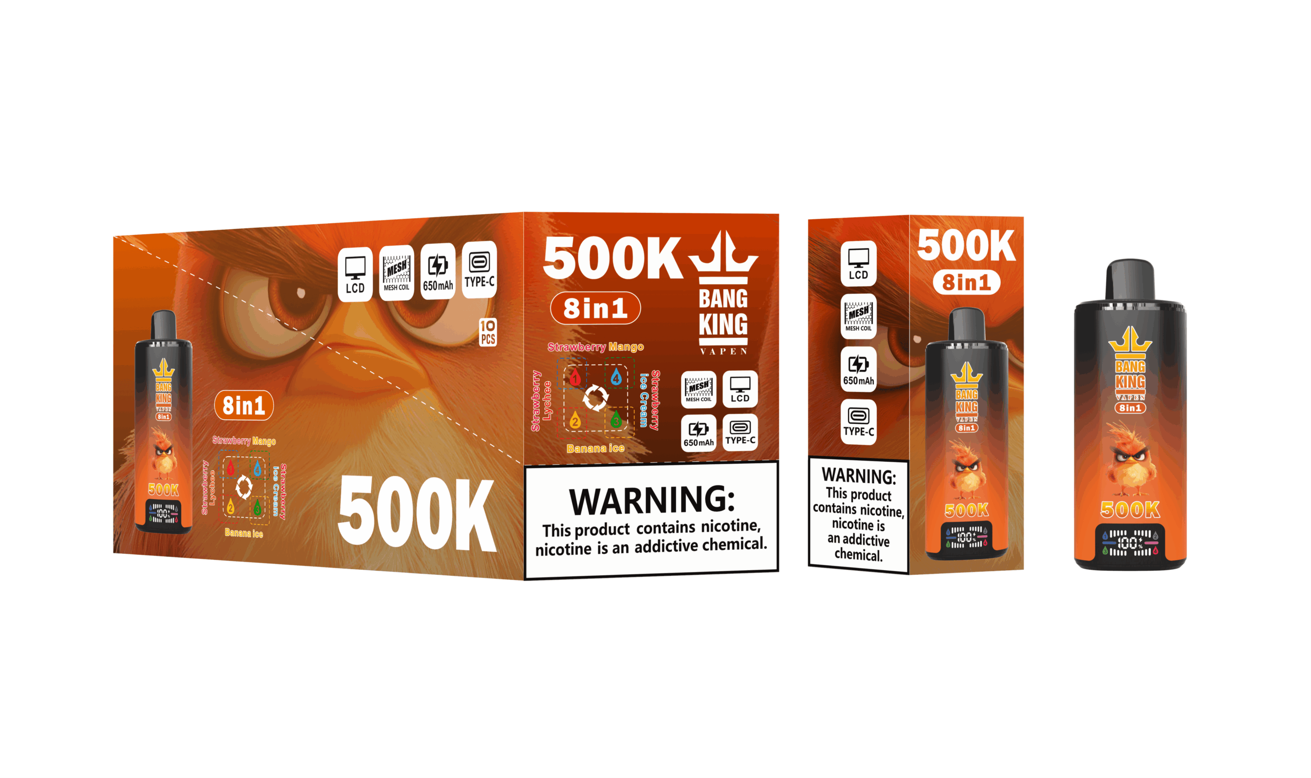 Bang King 8 in 1 500K Strawberry Mango & Strawberry Ice Cream & Banana Ice & Strawberry Lychee – Bild 2