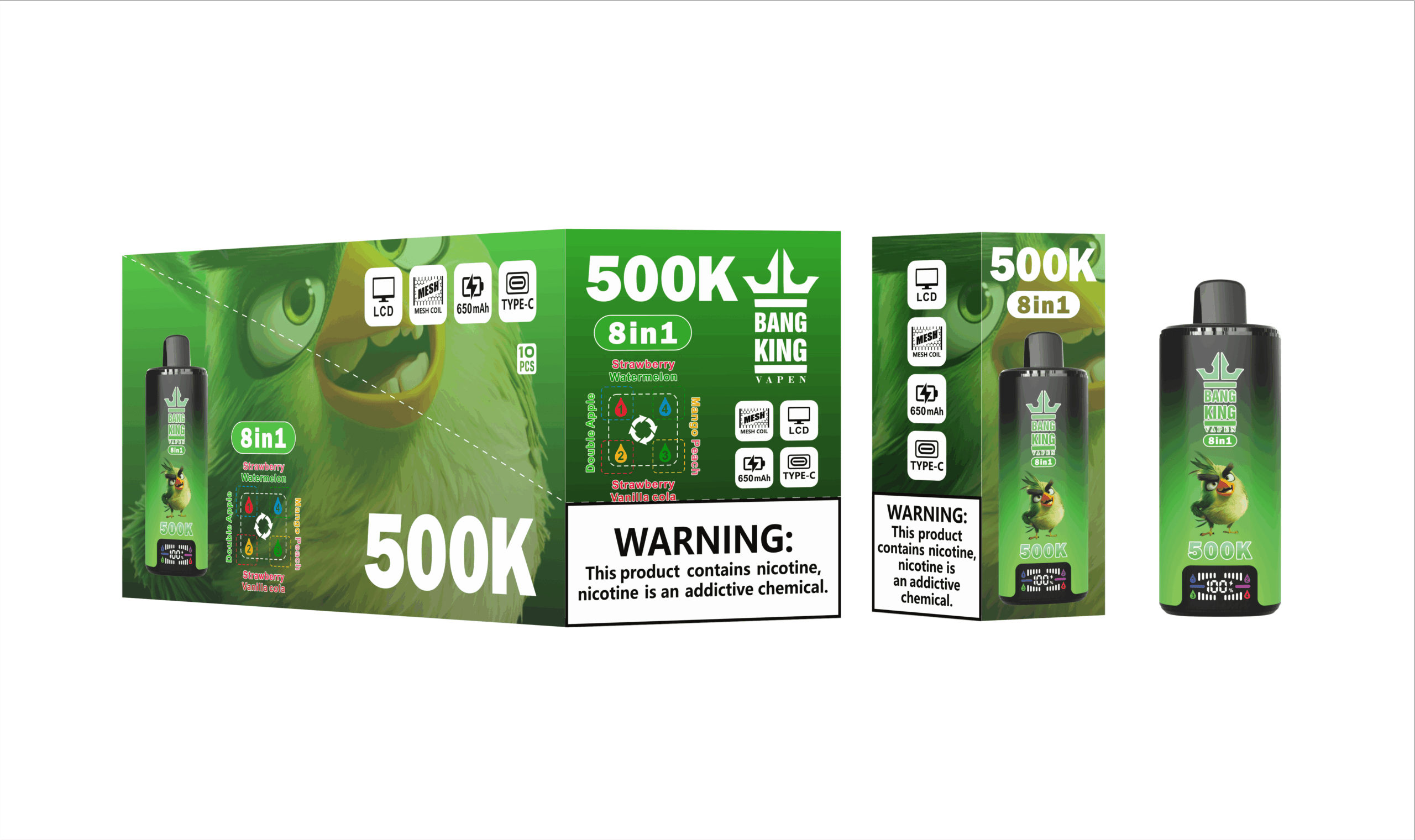 Bang King 8 in 1 500K Double Apple & Mango Peach & Strawberry Watermelon & Strawberry Vanilla Coke – Bild 2