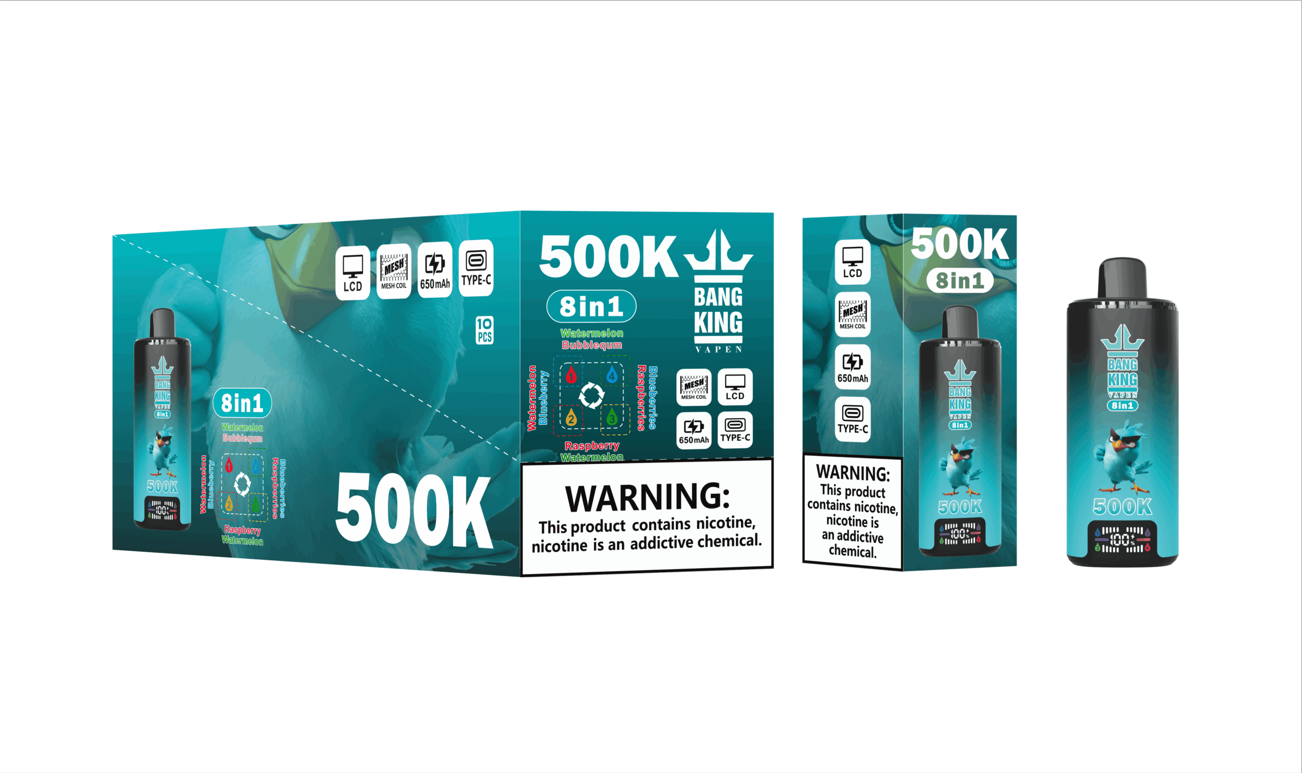 Bang King 8 in 1 500K Watermelon Bubblegum & Blueberries Raspberries & Raspberry Watermelon & Watermelon Blueberry – Bild 2